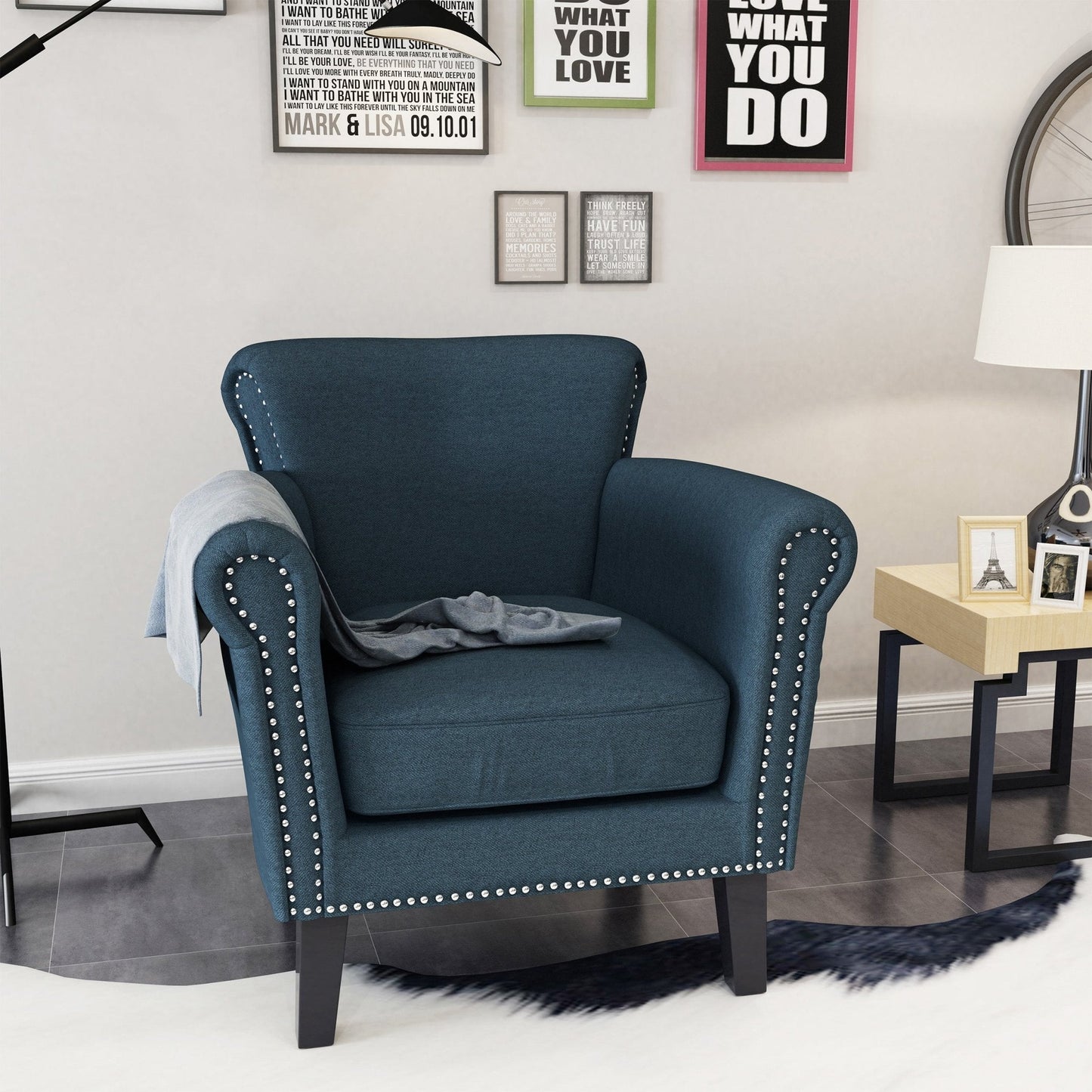 Club Chair with Rolled Arm and Nail Head Trim