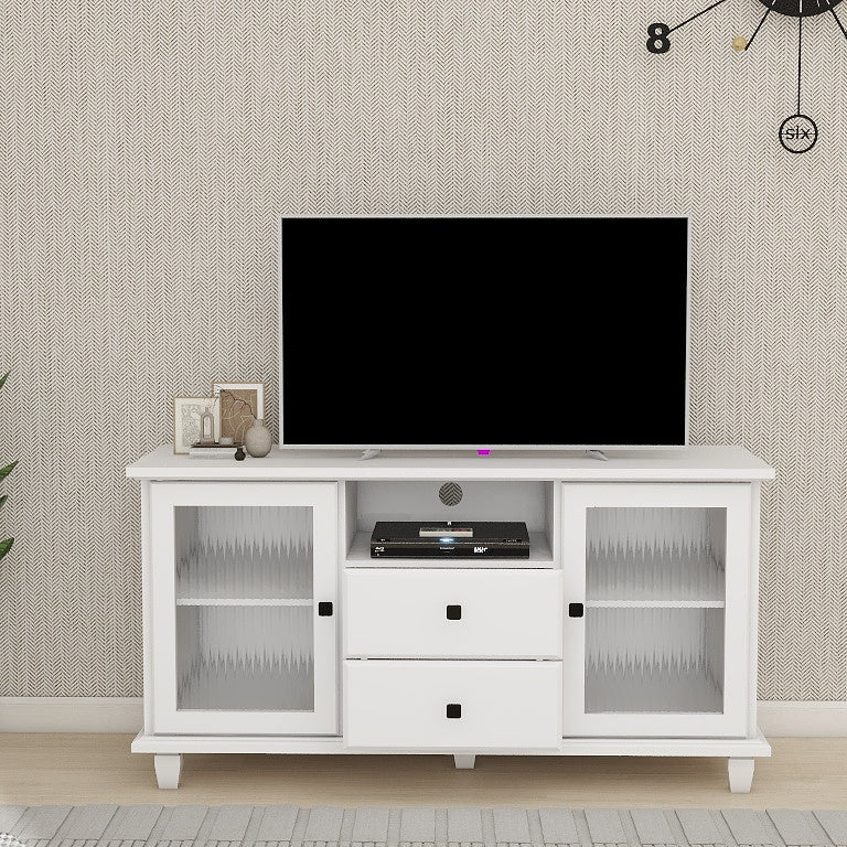 Cobble TV Stand with 2 Glass Door Storages, Open Shelf and 2 Drawers