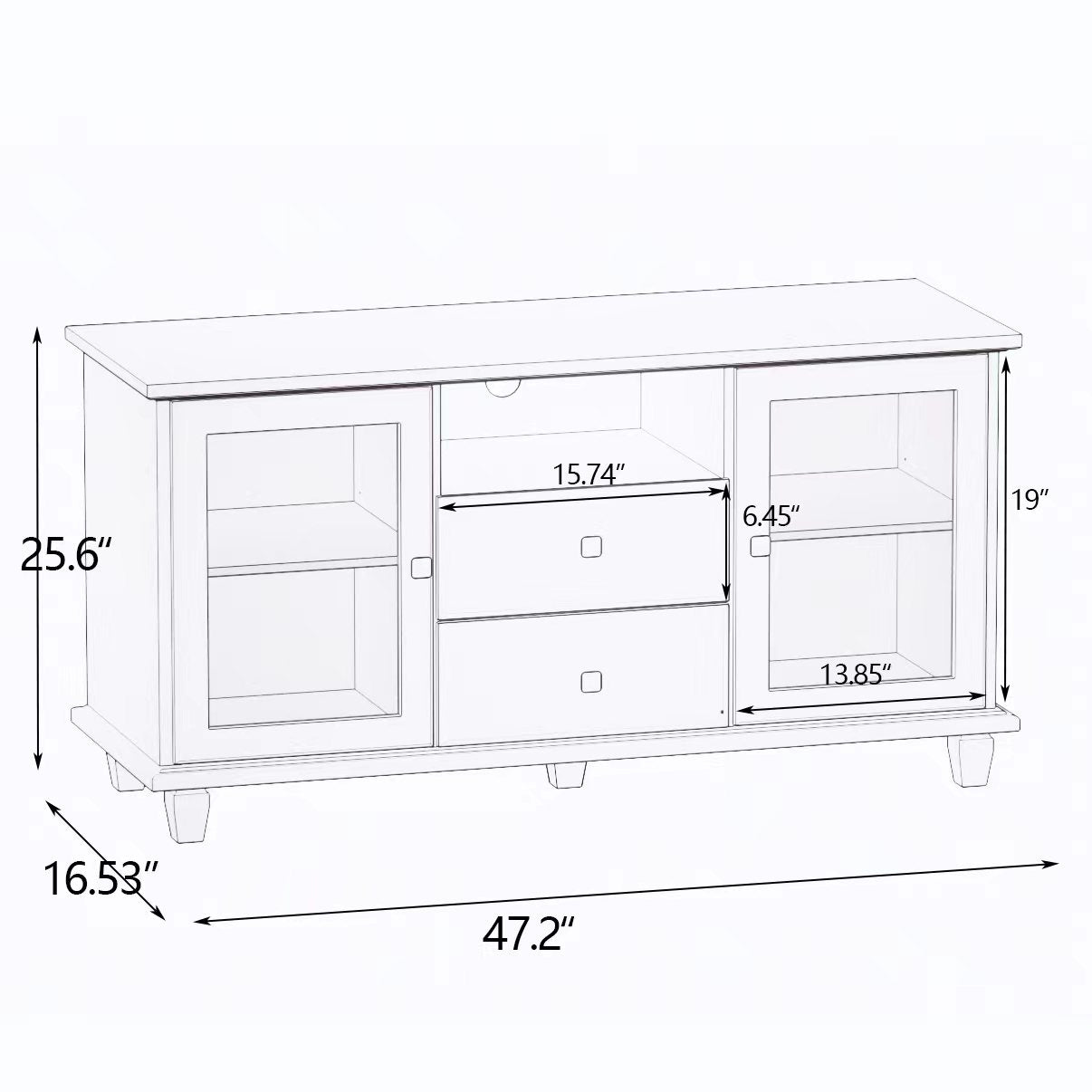Cobble TV Stand with 2 Glass Door Storages, Open Shelf and 2 Drawers