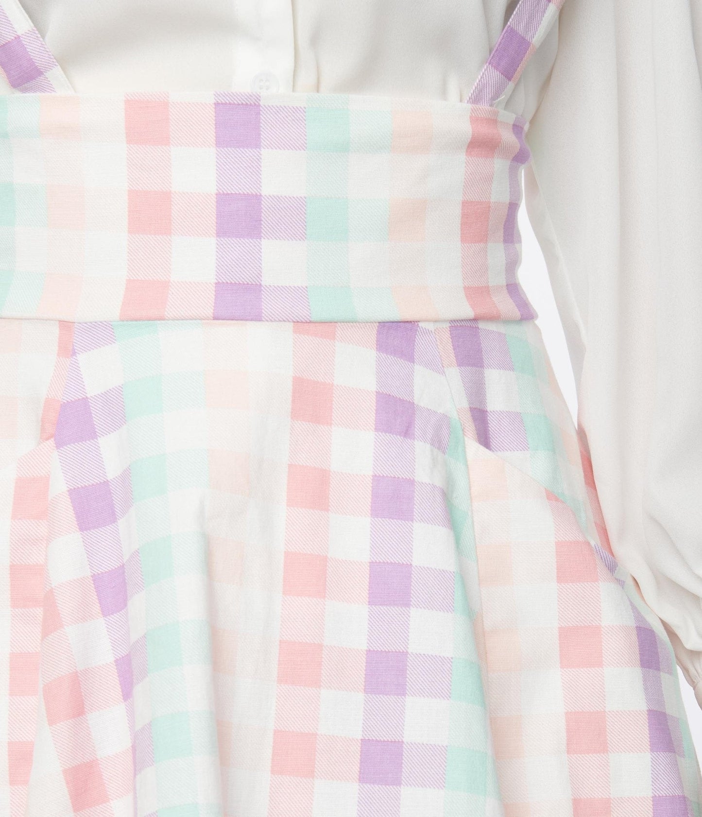 Collectif Pastel Rainbow Gingham Suspender Swing Skirt