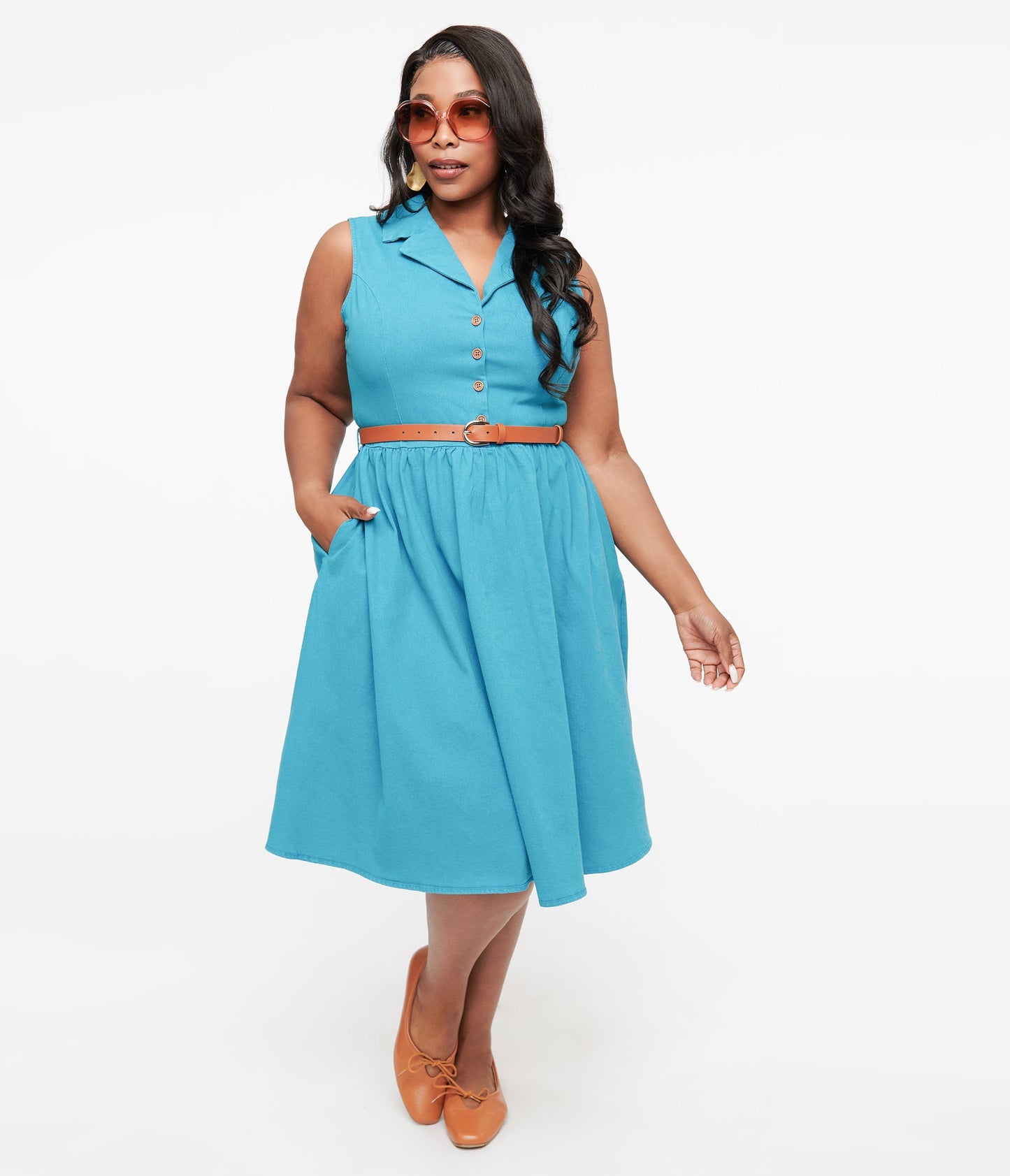 Collectif Plus Size 1950s Blue Denim Donda Swing Dress
