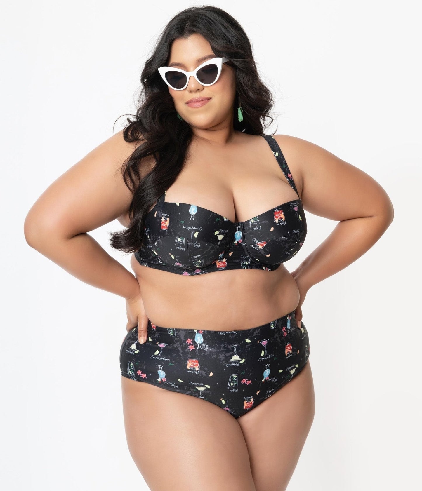 Collectif Plus Size Black & Cocktail Menu Print Swim Bottom
