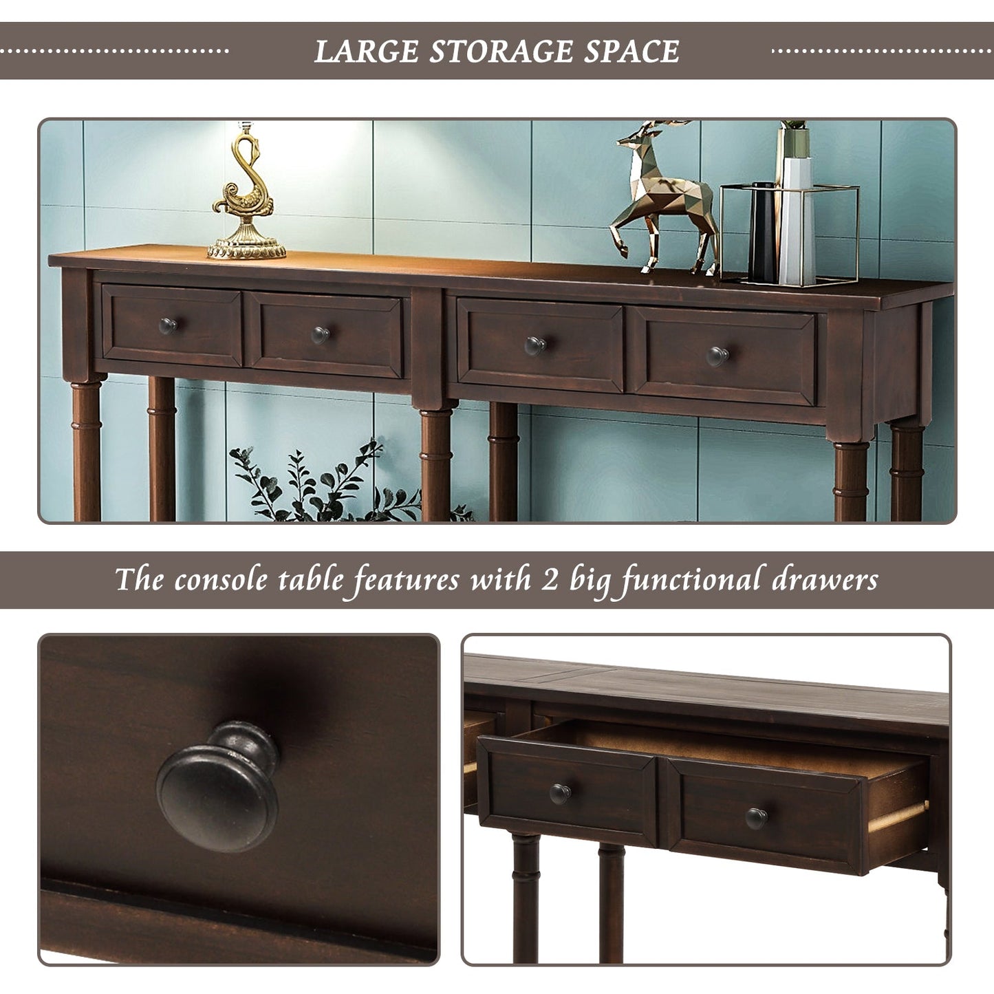 Console Table with 2 Storages and Bottom Shelf