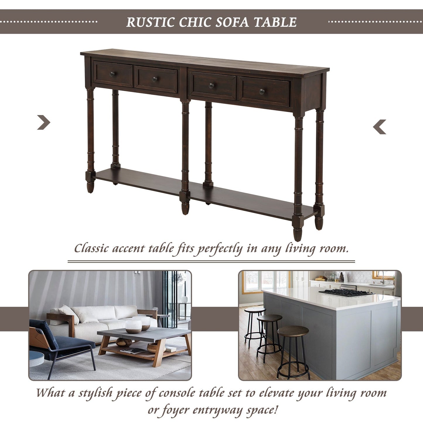 Console Table with 2 Storages and Bottom Shelf