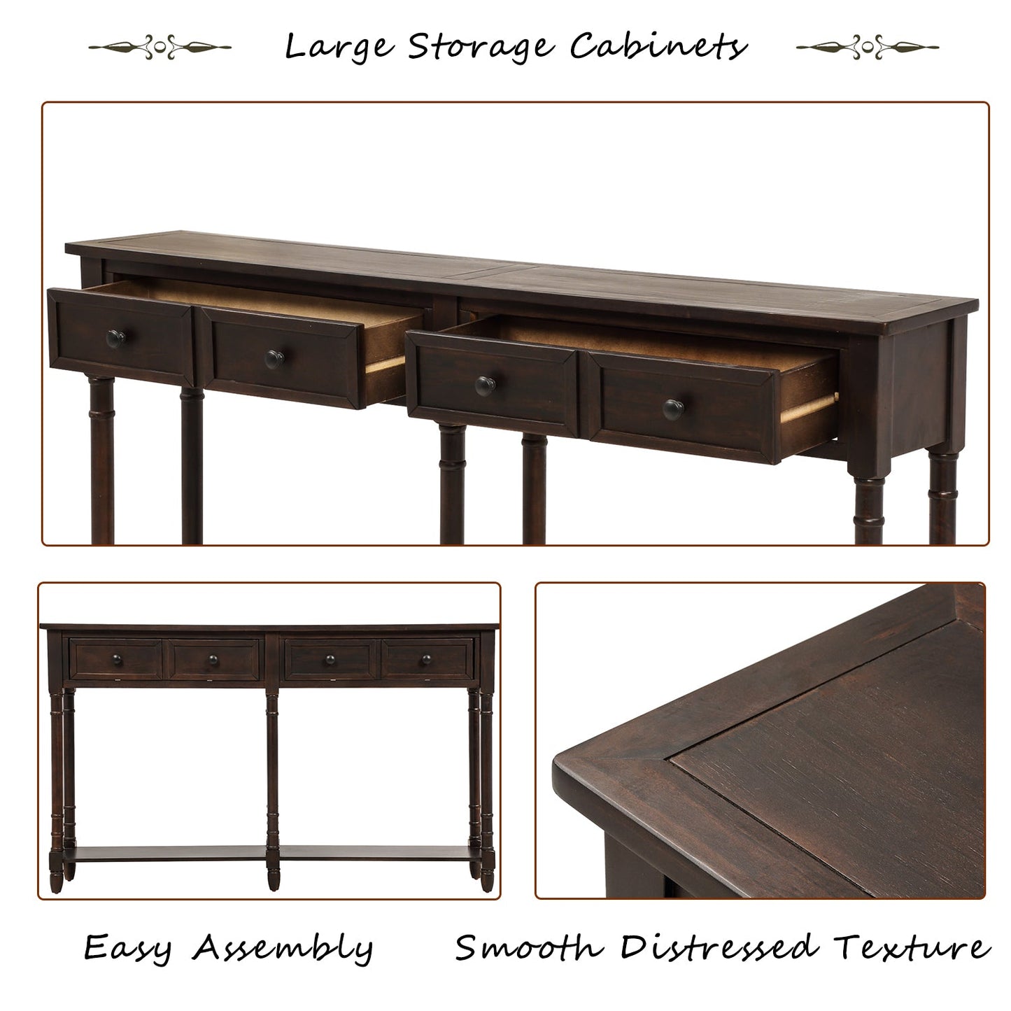 Console Table with 2 Storages and Bottom Shelf