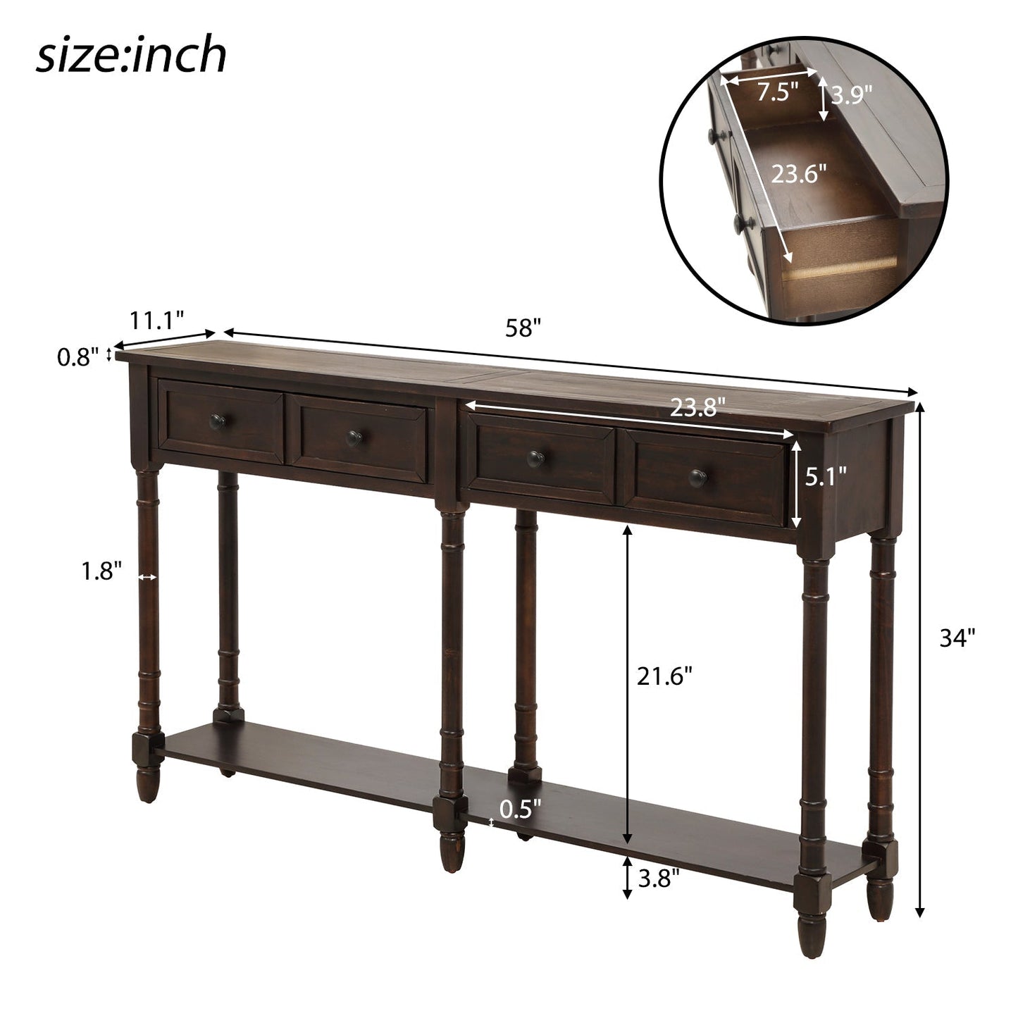 Console Table with 2 Storages and Bottom Shelf