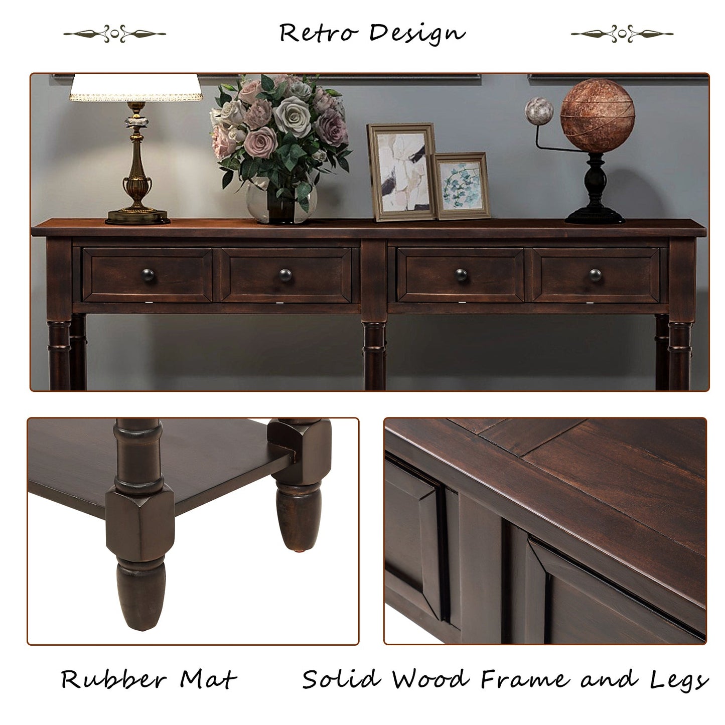 Console Table with 2 Storages and Bottom Shelf