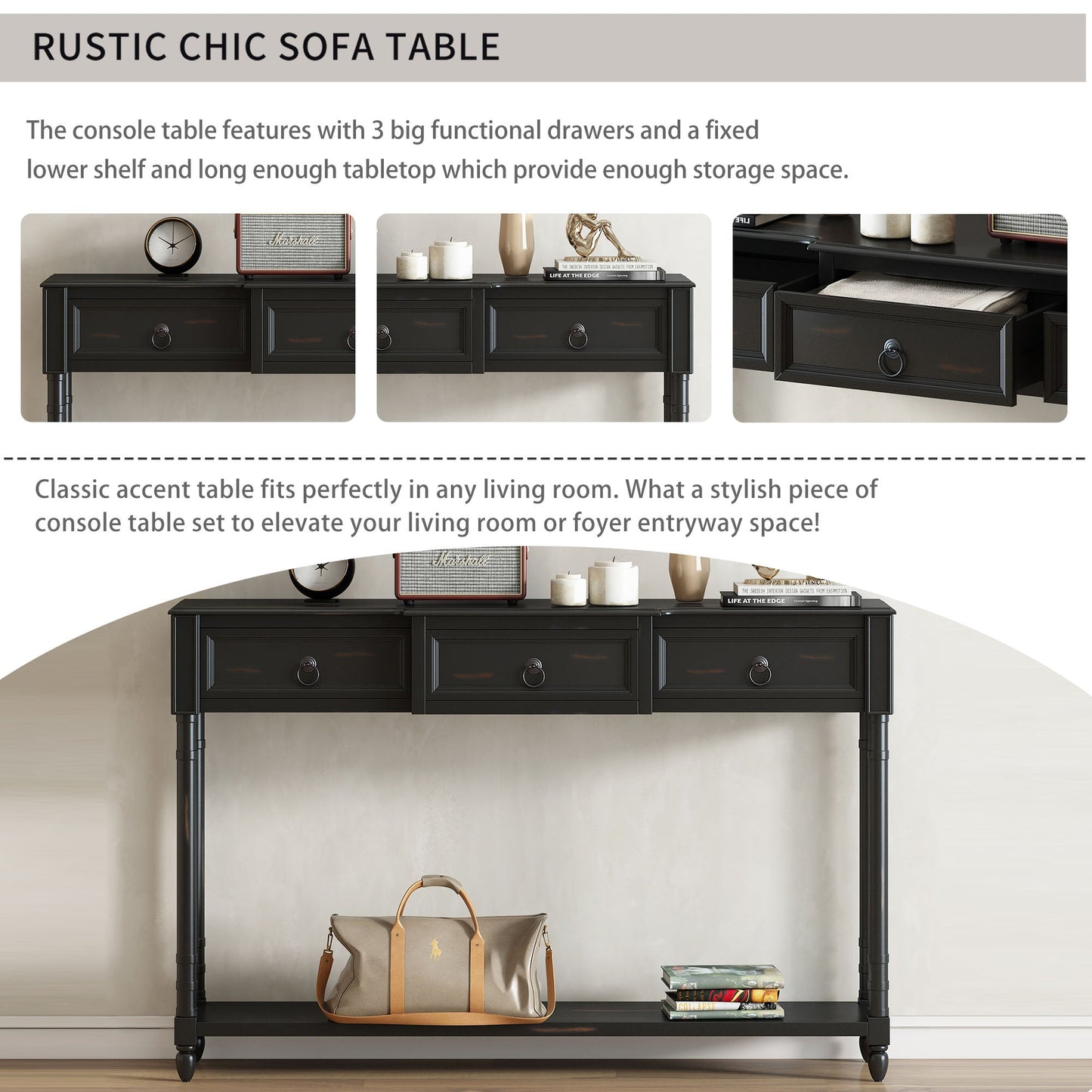 Console Table with Projecting Drawers and Long Shelf