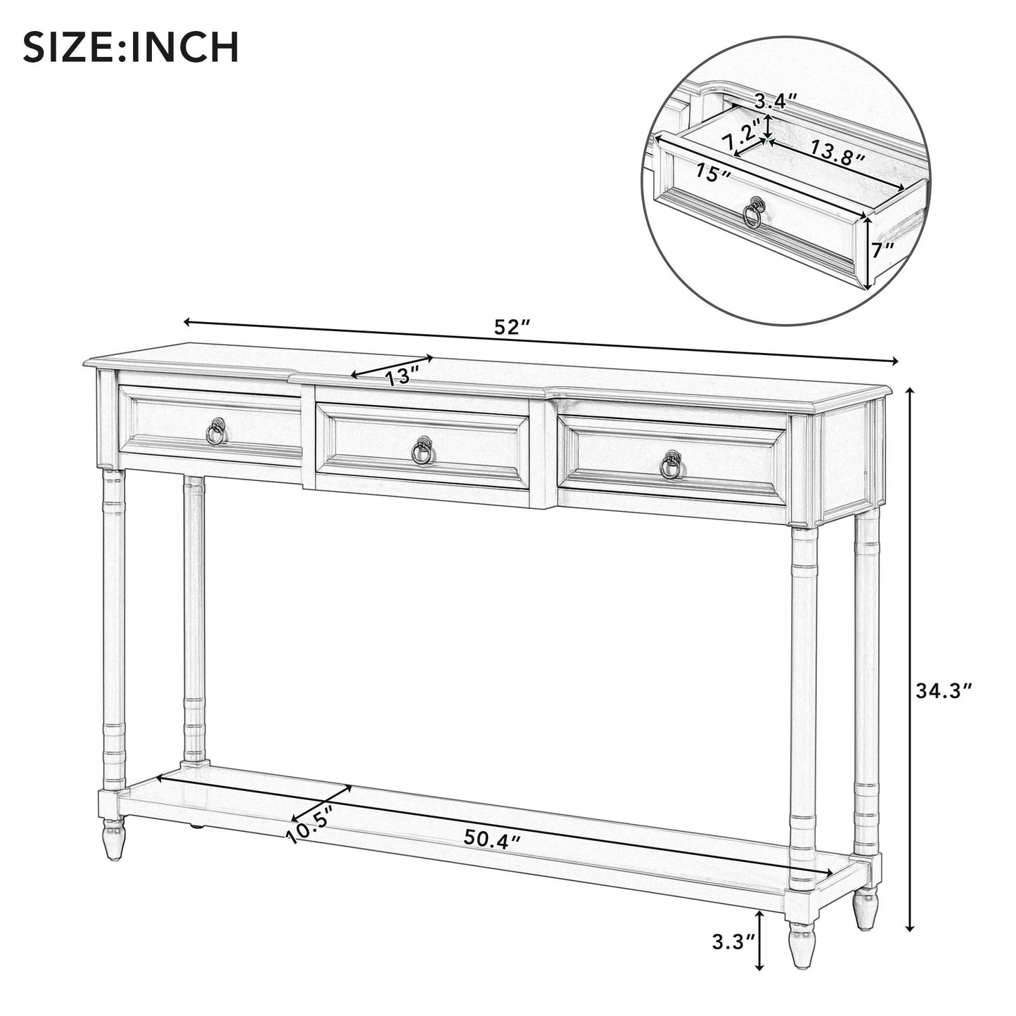 Console Table with Projecting Drawers and Long Shelf