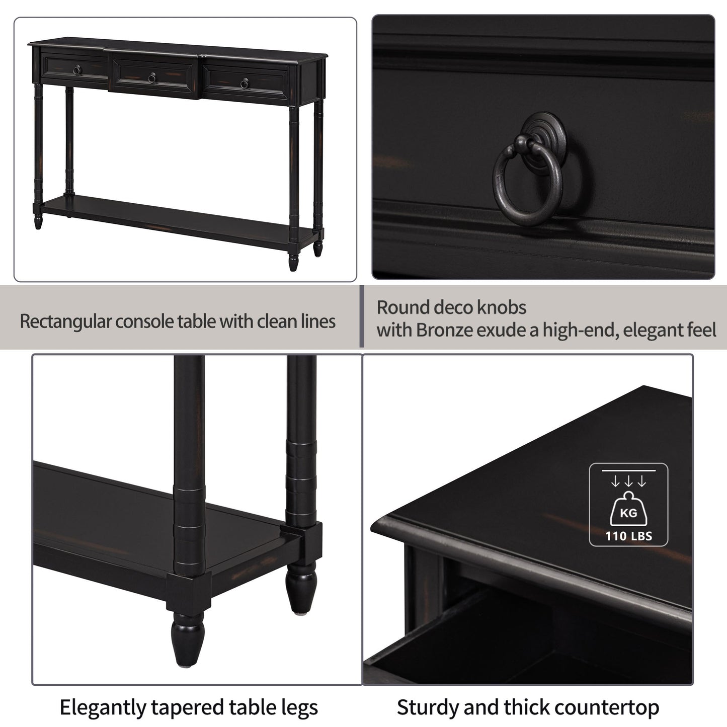 Console Table with Projecting Drawers and Long Shelf