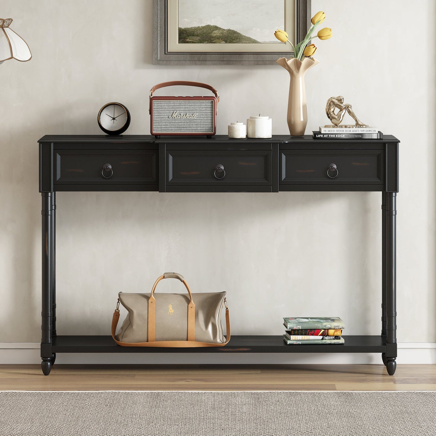 Console Table with Projecting Drawers and Long Shelf