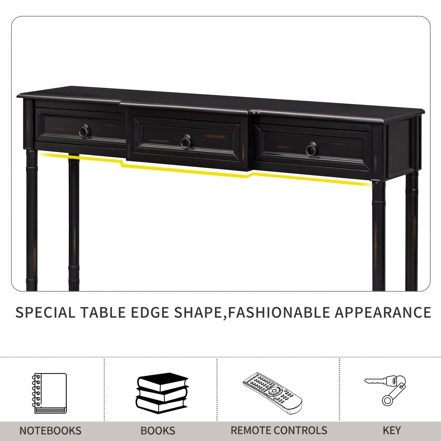 Console Table with Projecting Drawers and Long Shelf