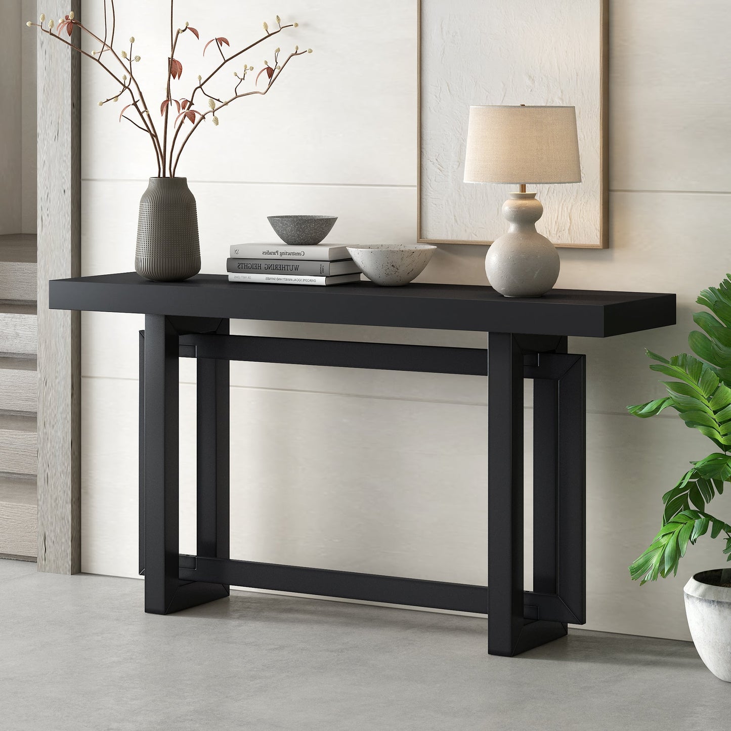 Contemporary Console Table with Industrial Inspired Concrete Wood Top