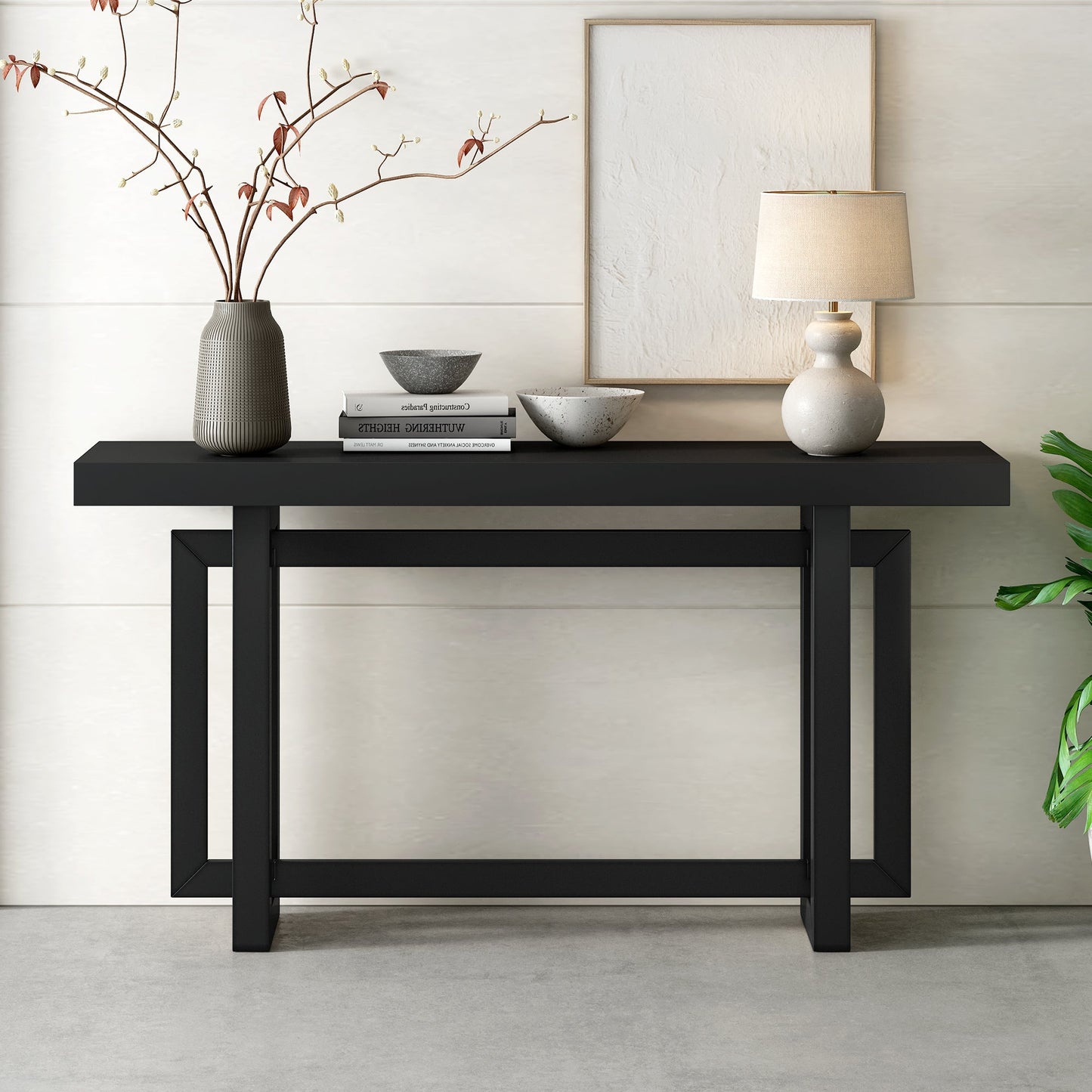 Contemporary Console Table with Industrial Inspired Concrete Wood Top