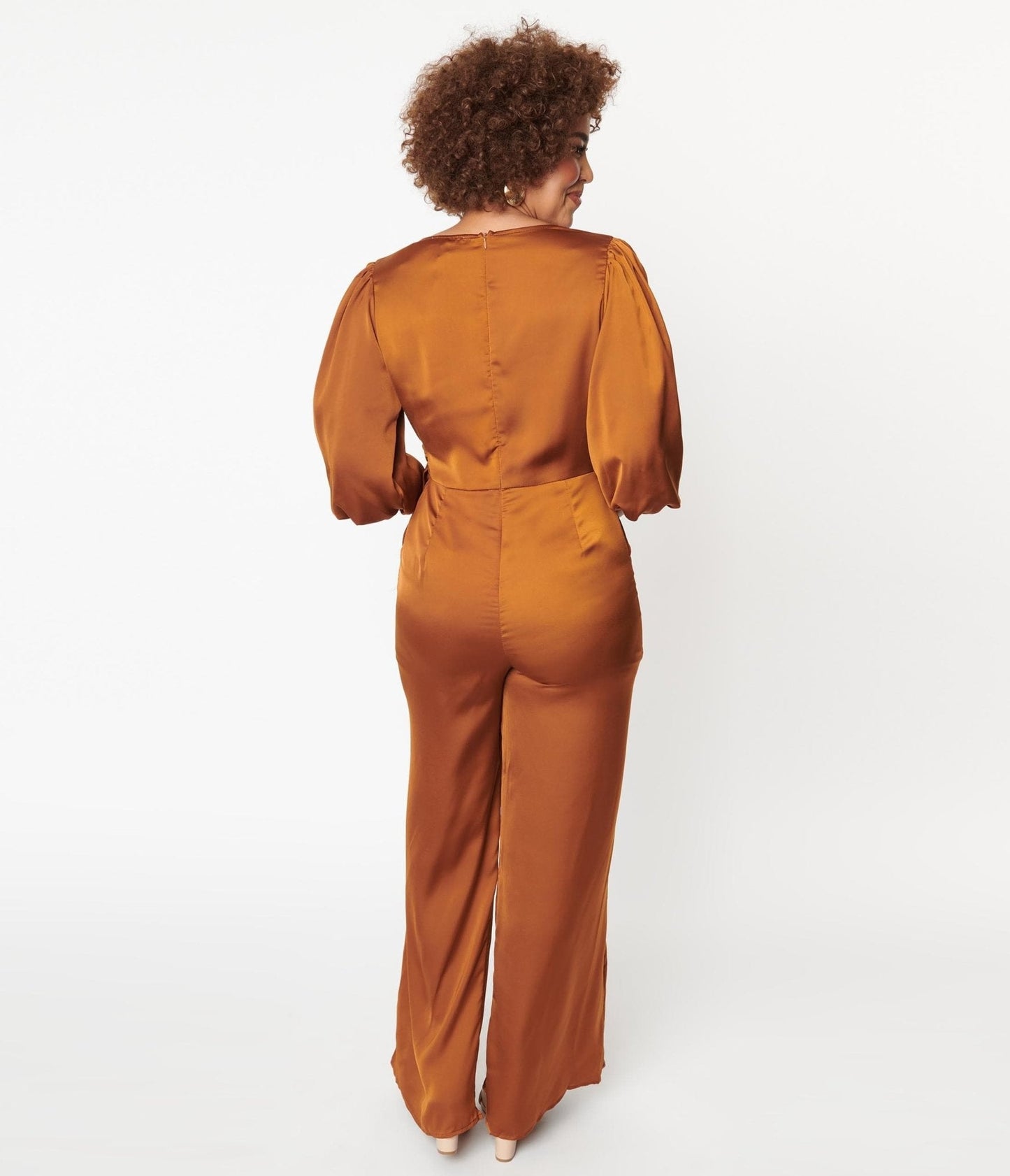 1970s Copper Satin Bow Jumpsuit