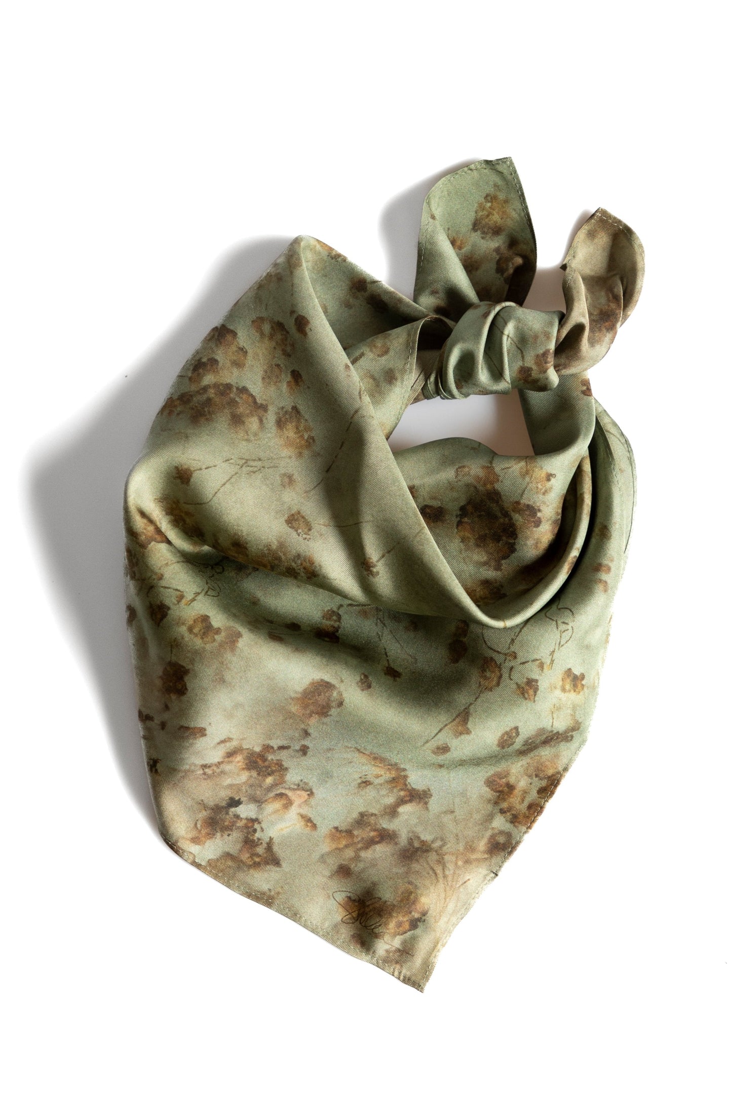 Botanical Print Pure Silk Scarf / Coreopsis Sage