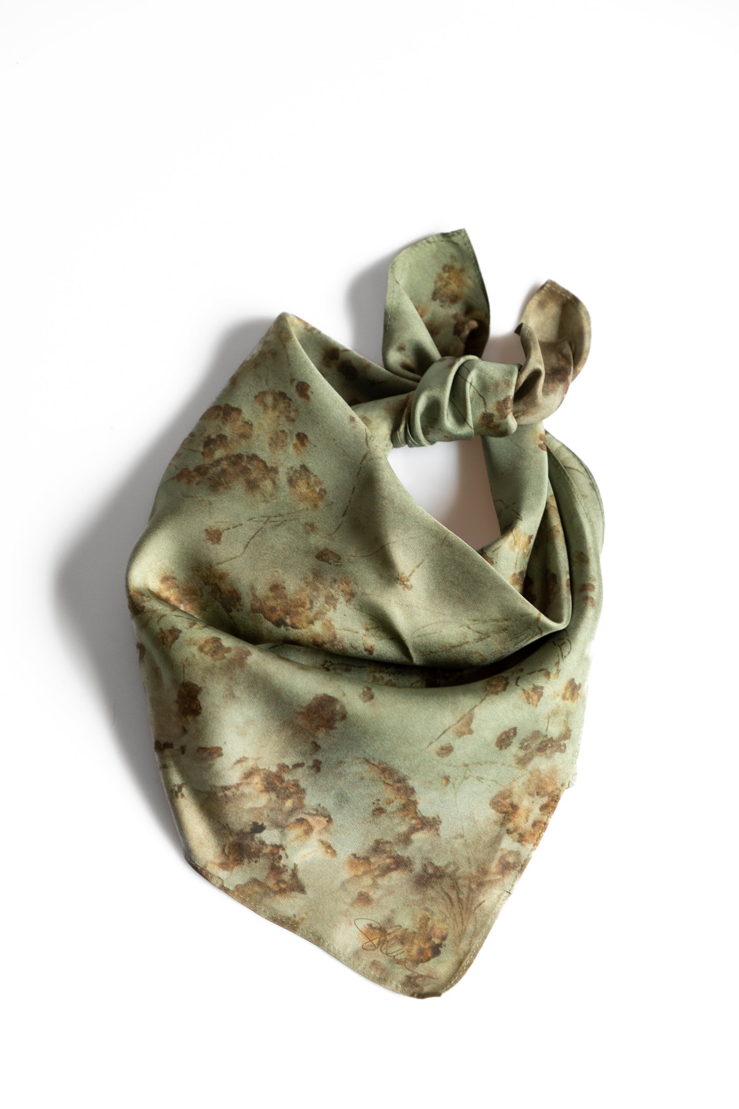Botanical Print Pure Silk Scarf / Coreopsis Sage