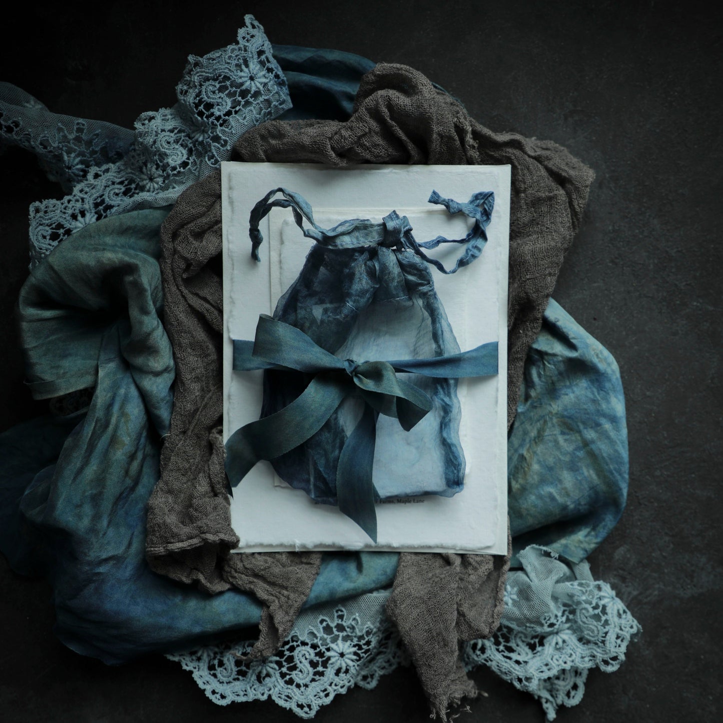 Indigo Dyed 100% Silk Bags {Marbled Dusty Indigo}