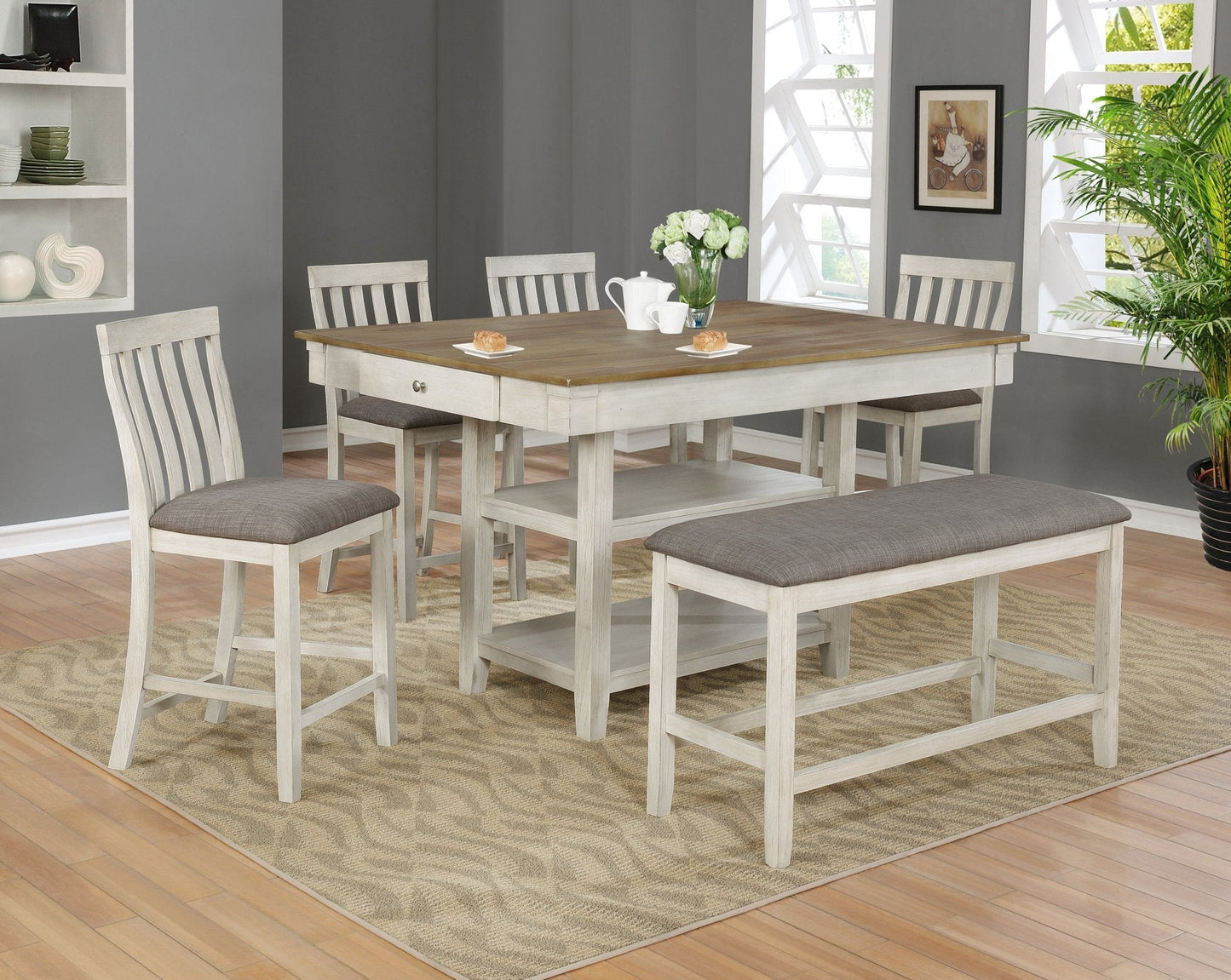 Counter Height Bench with Upholstered Seat