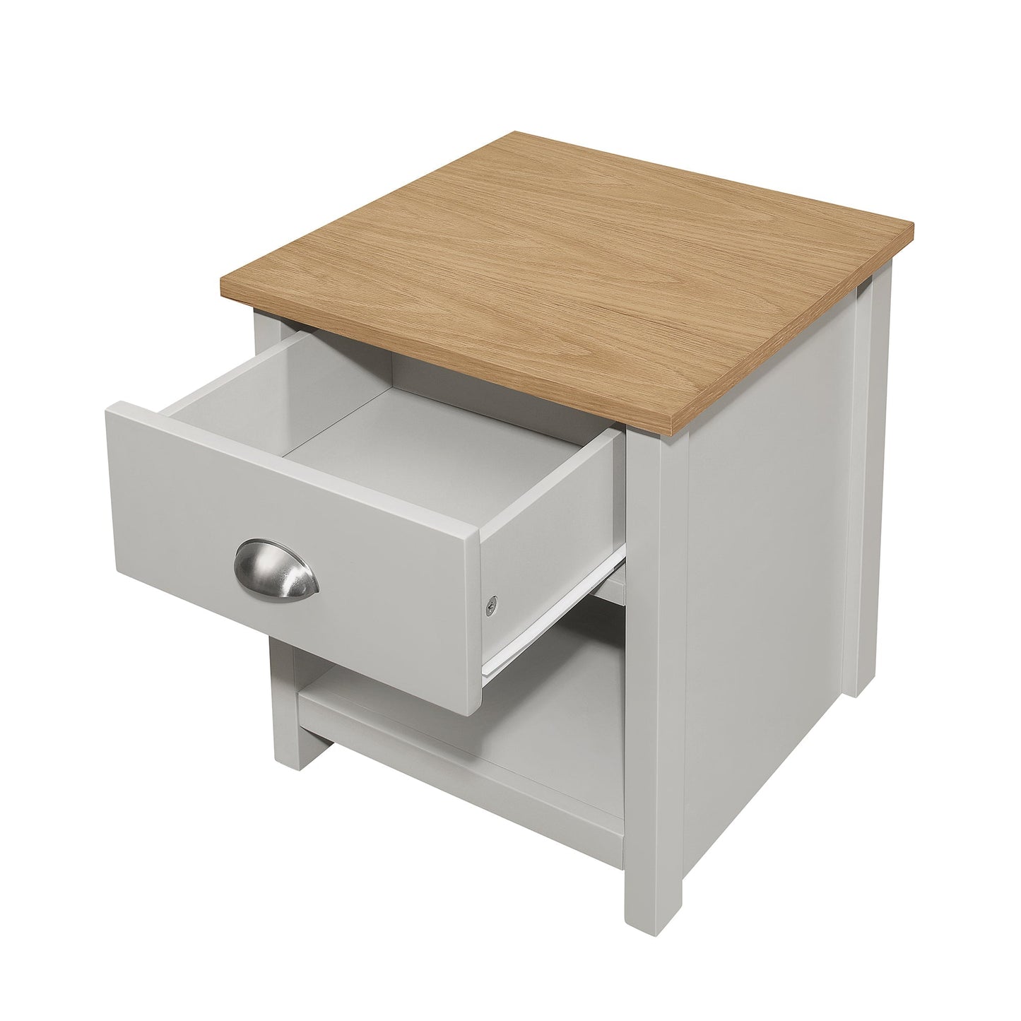 Country Solid 1 Drawer Nightstand Side Table with Oak Top