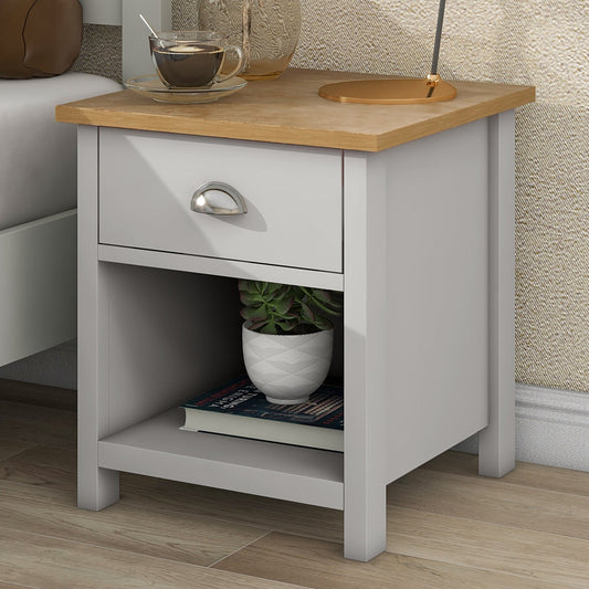 Country Solid 1 Drawer Nightstand Side Table with Oak Top