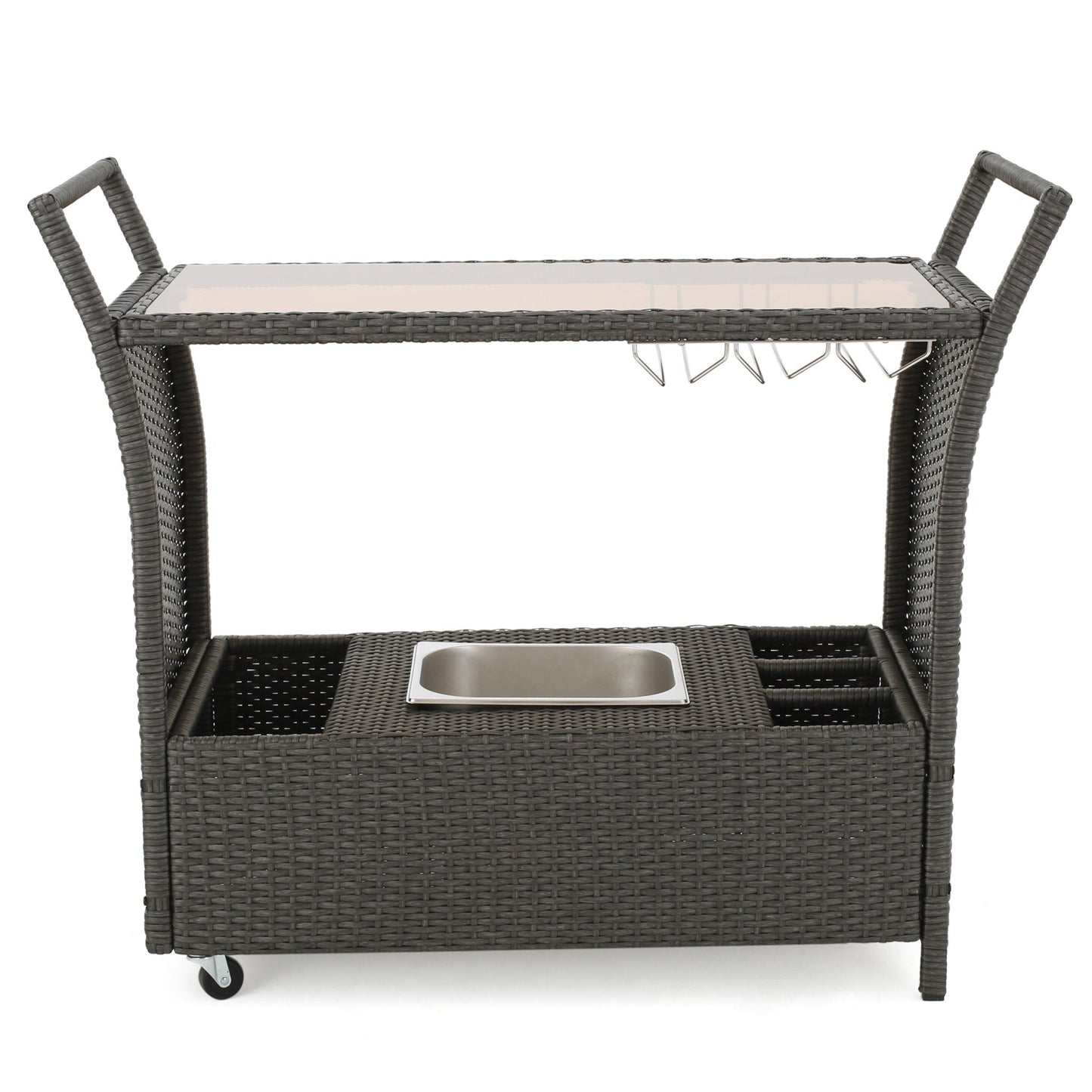 Cover Bar Cart with Glass Top and Ice Bucket Bin