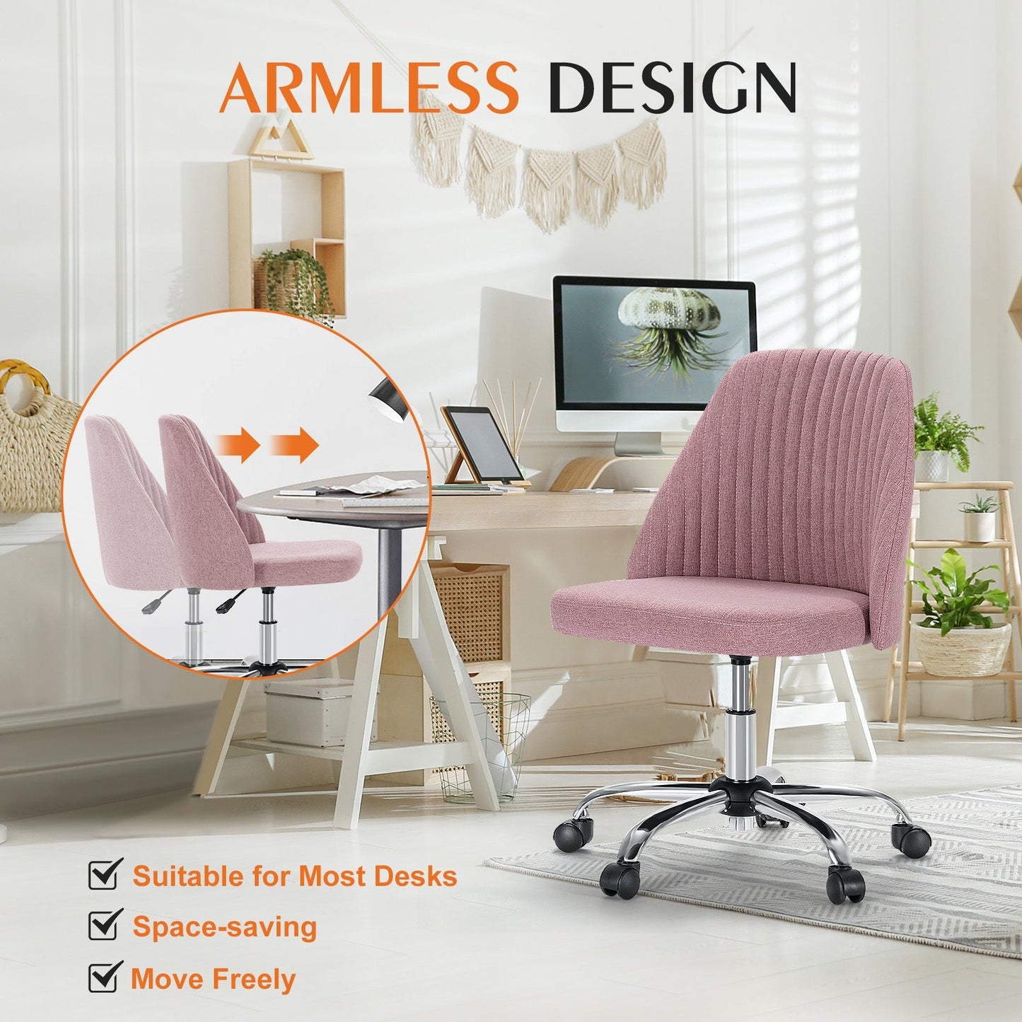 Cradle Home Office Height Adjustable Swivel Armless Chair with Wheels