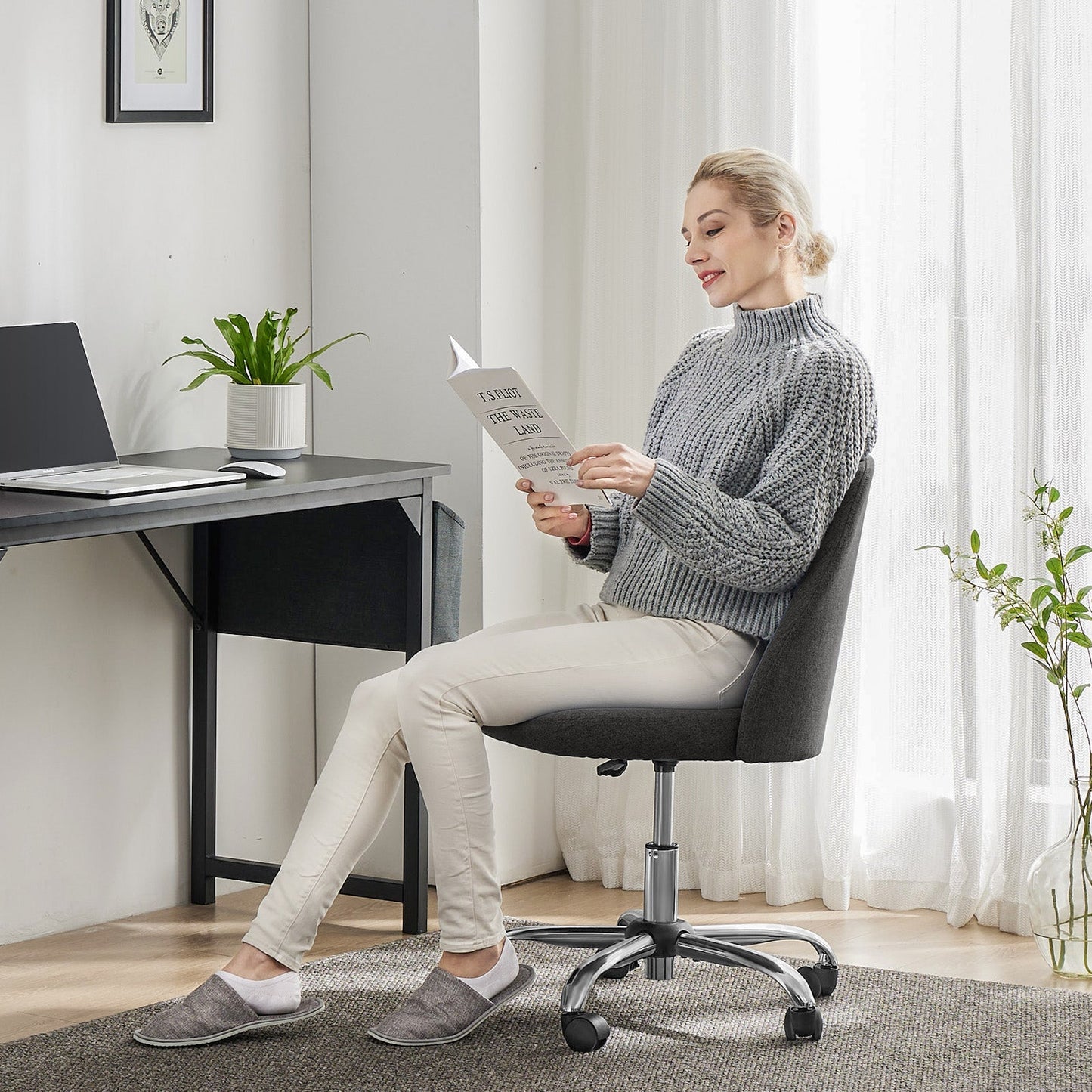 Cradle Home Office Height Adjustable Swivel Armless Chair with Wheels