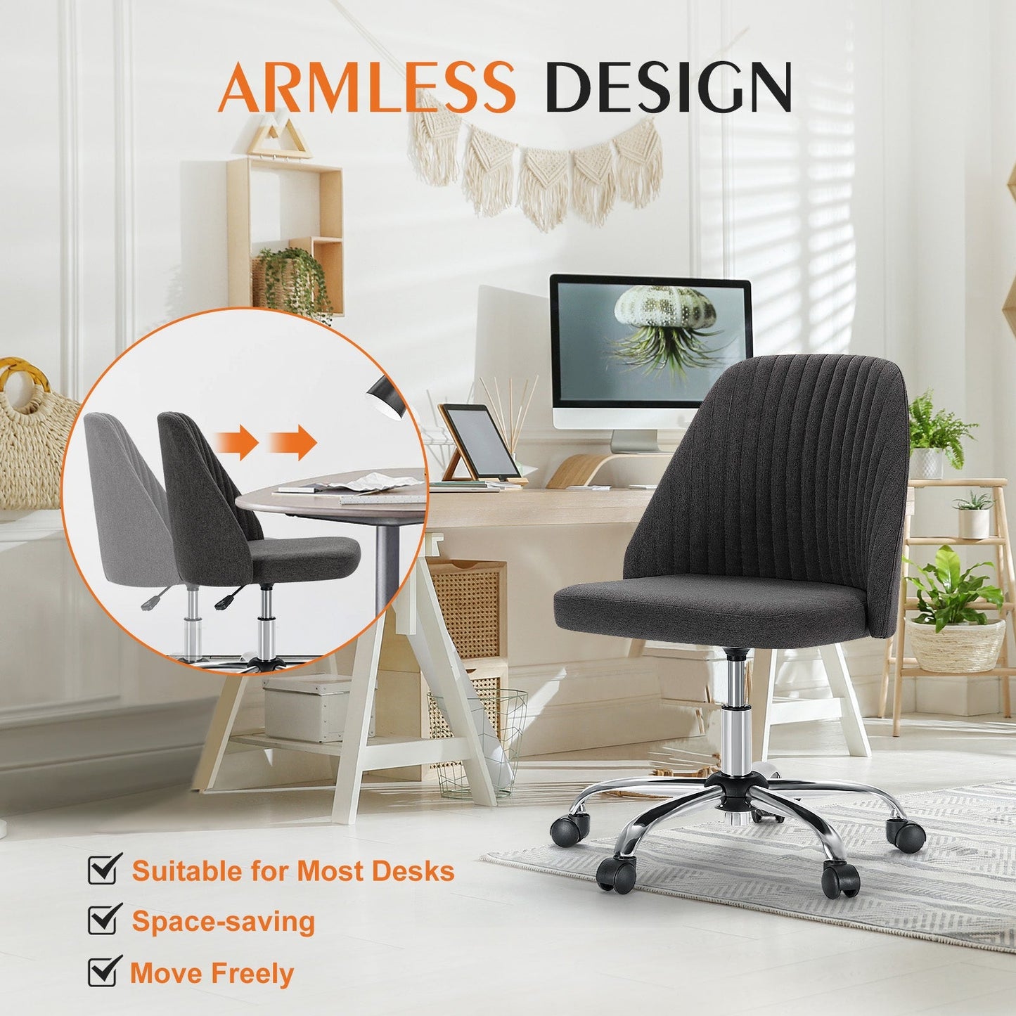 Cradle Home Office Height Adjustable Swivel Armless Chair with Wheels