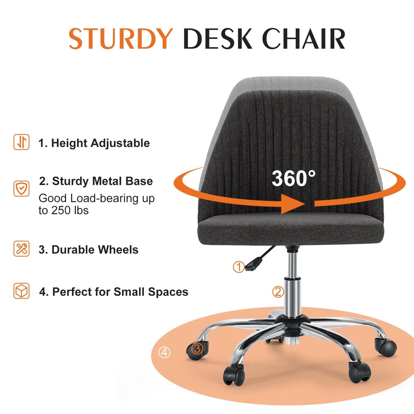 Cradle Home Office Height Adjustable Swivel Armless Chair with Wheels