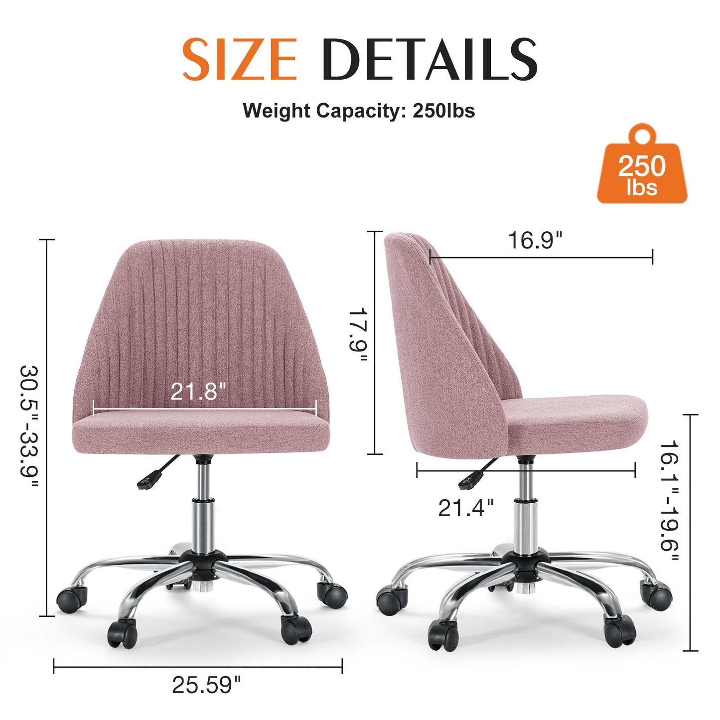 Cradle Home Office Height Adjustable Swivel Armless Chair with Wheels