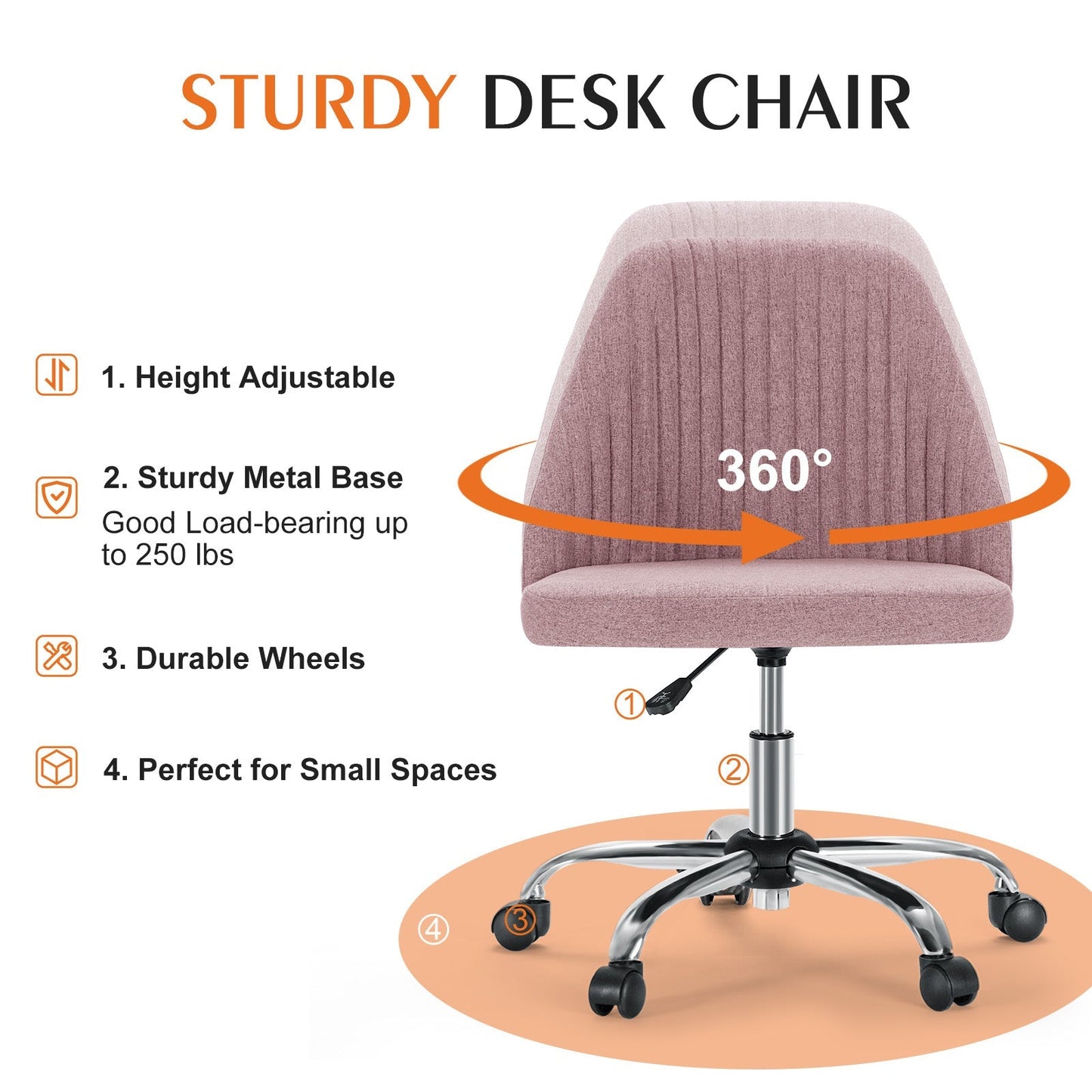 Cradle Home Office Height Adjustable Swivel Armless Chair with Wheels