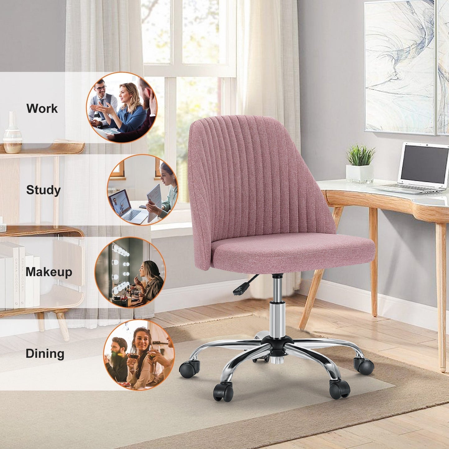 Cradle Home Office Height Adjustable Swivel Armless Chair with Wheels