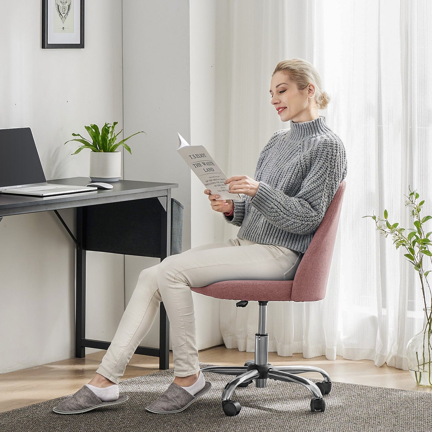 Cradle Home Office Height Adjustable Swivel Armless Chair with Wheels