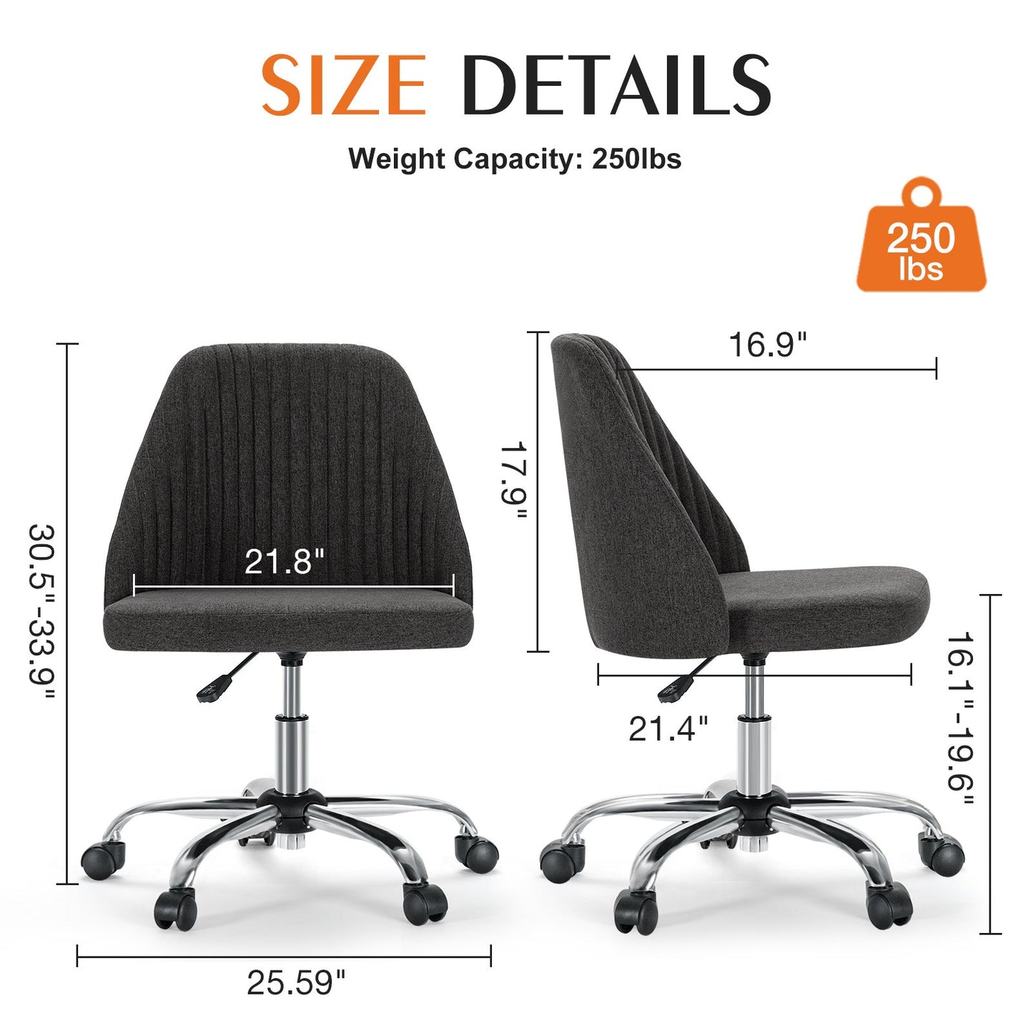 Cradle Home Office Height Adjustable Swivel Armless Chair with Wheels