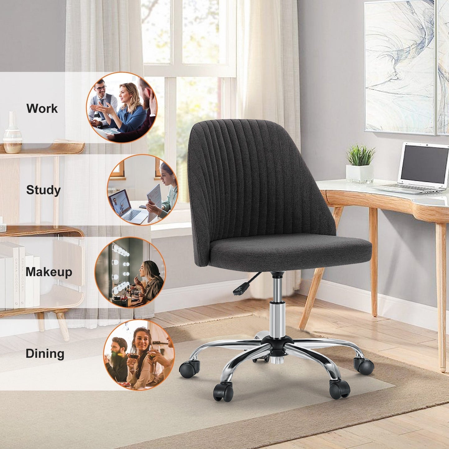 Cradle Home Office Height Adjustable Swivel Armless Chair with Wheels