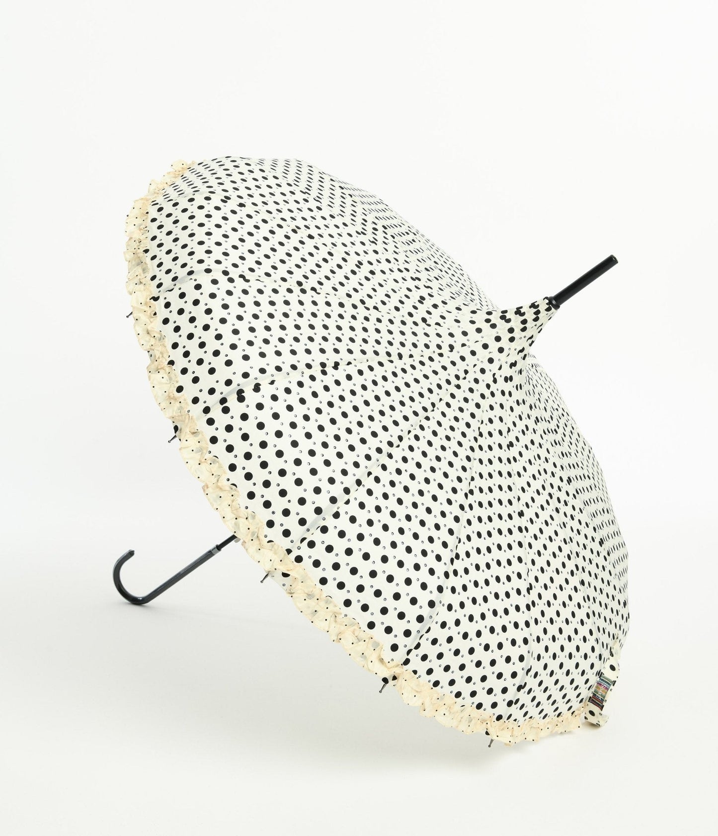 Cream & Black Sparkle Dot Frilled Pagoda Umbrella