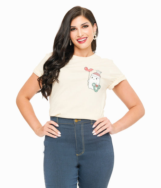Cream Holly Jolly Ghost Graphic Tee