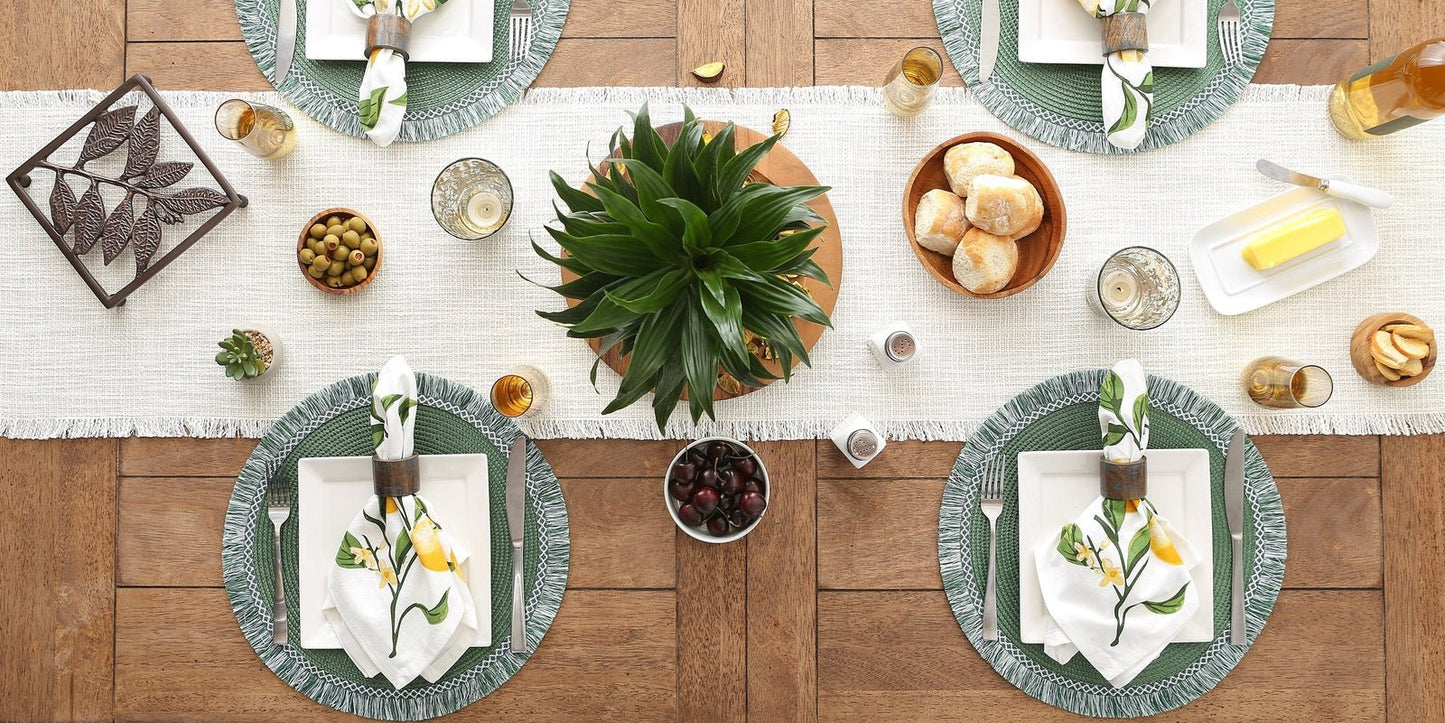 Cream Sugar Basket Fringe 14"X72" Table Runner