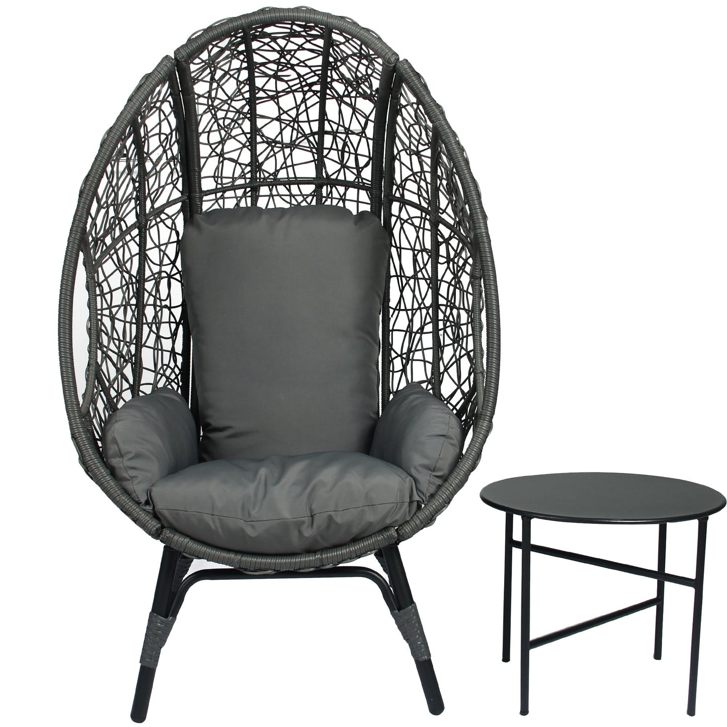 Crest Patio PE Wicker Egg Chair Model 3 with Cushion and Side Table
