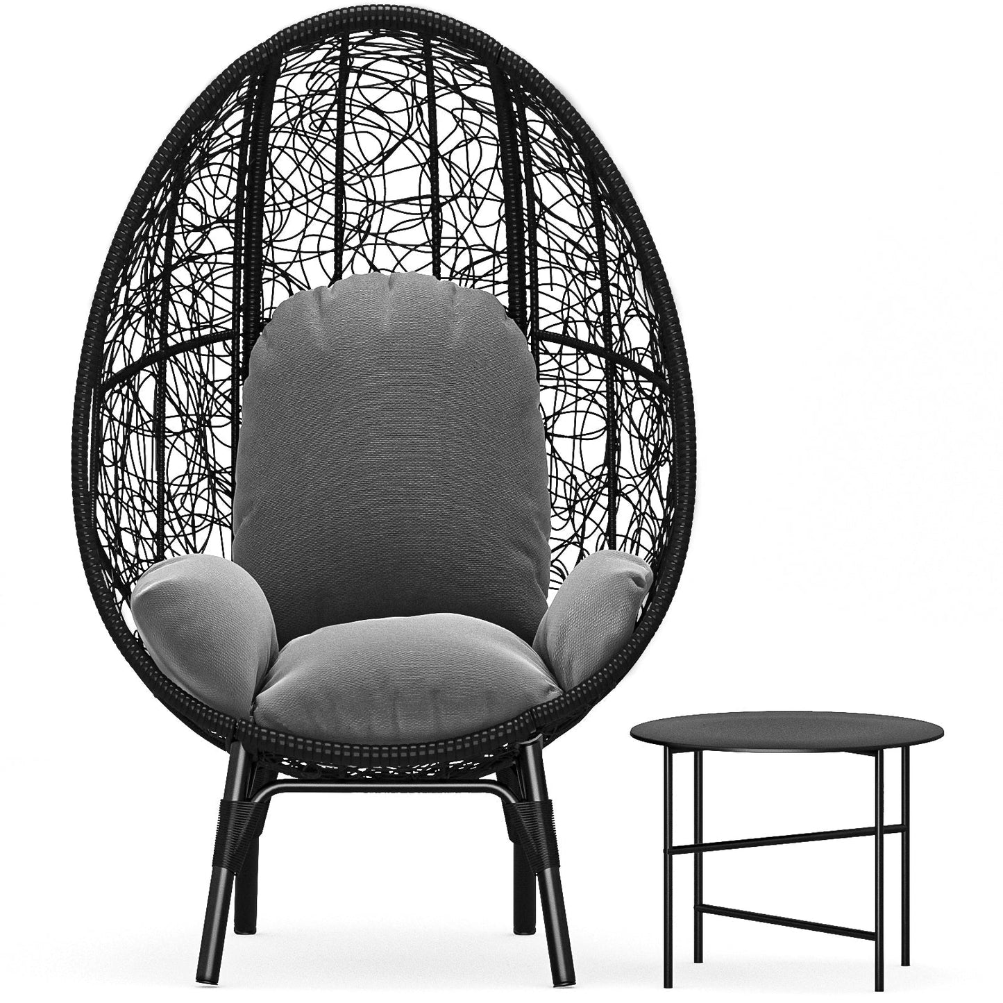 Crest Patio PE Wicker Egg Chair Model 3 with Cushion and Side Table