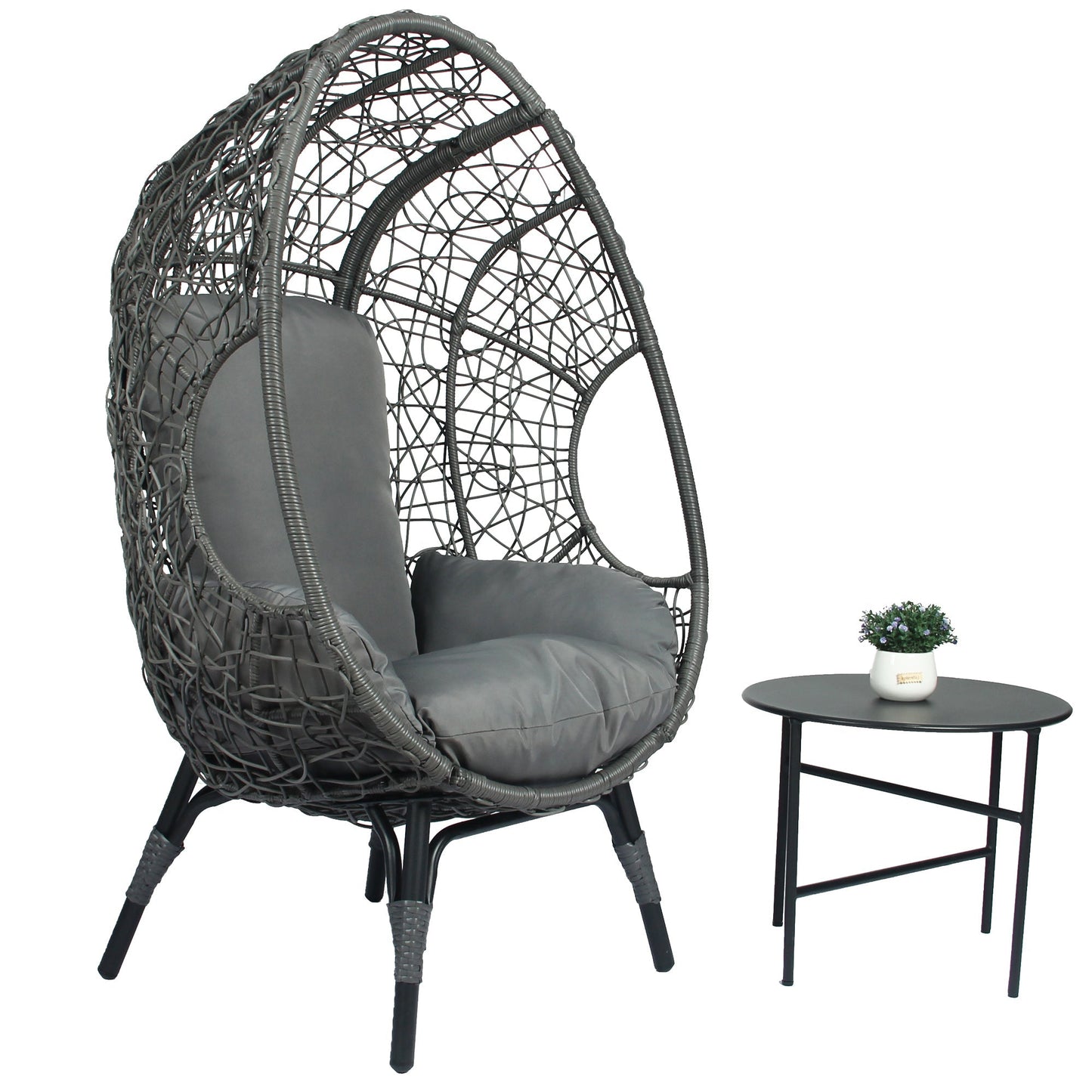 Crest Patio PE Wicker Egg Chair Model 3 with Cushion and Side Table
