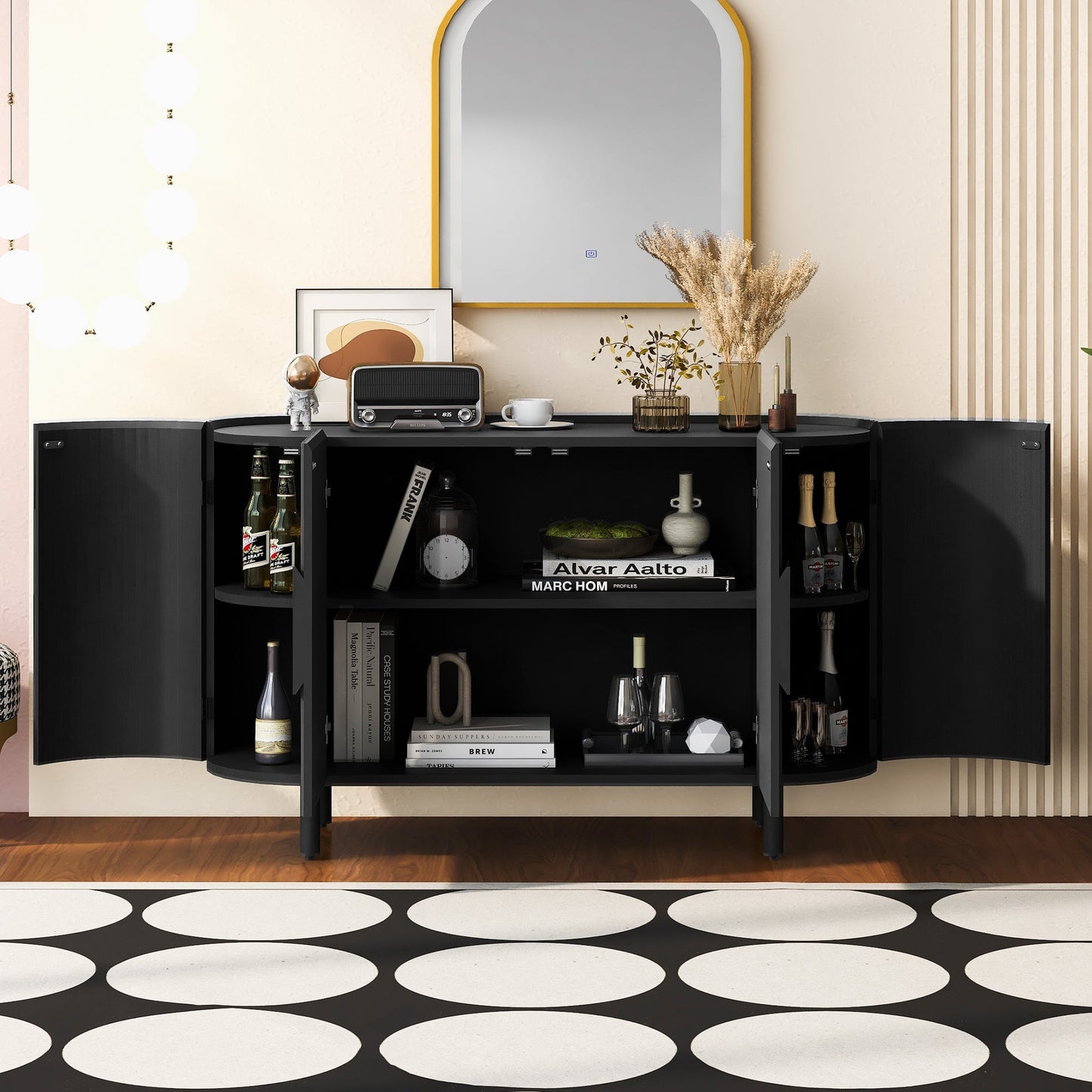 Curved Sideboard with Adjustable Shelves