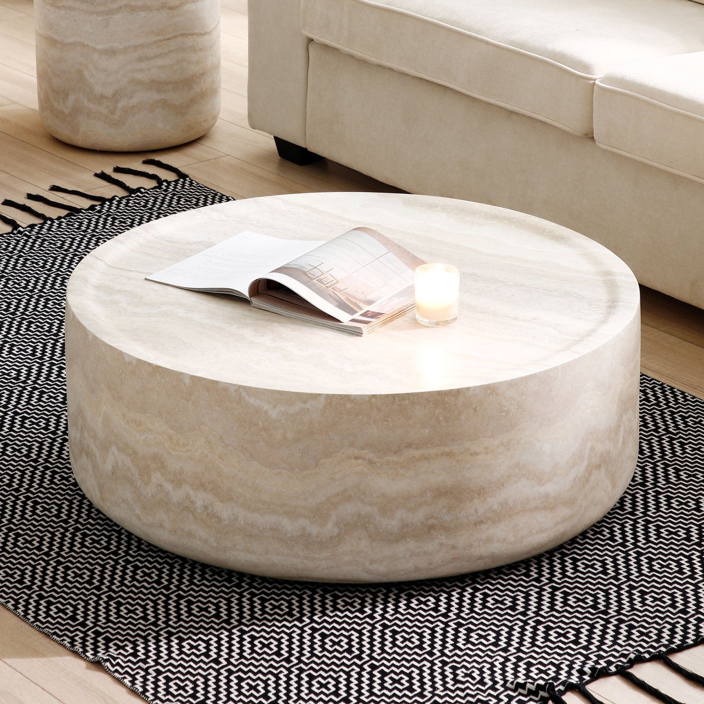 Willowed 35.43" Round Coffee Table with Mars Pattern