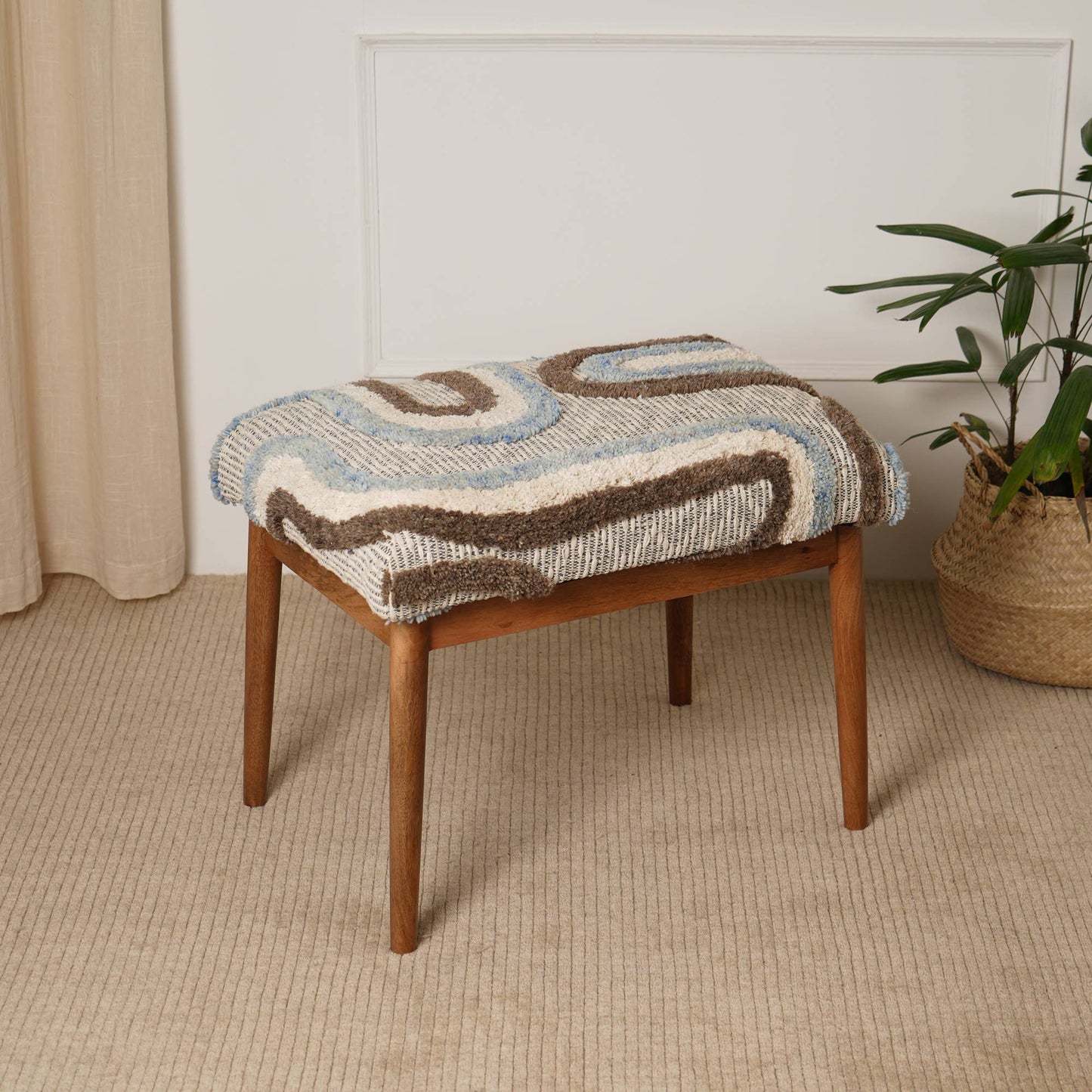 Tufted Upholstered Stool with Wooden Legs - Set of 2