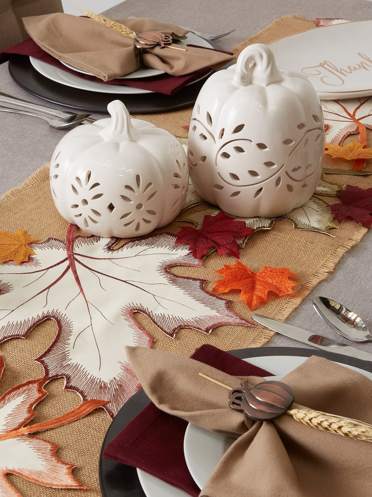 Maple Leaves Embroidered Table Runner 14X60