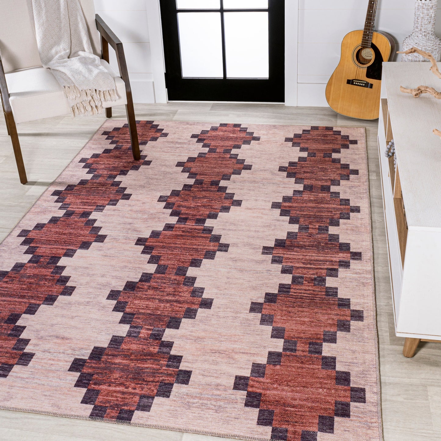 Timantii Modern Trellis Kilim Machine-Washable Area Rug