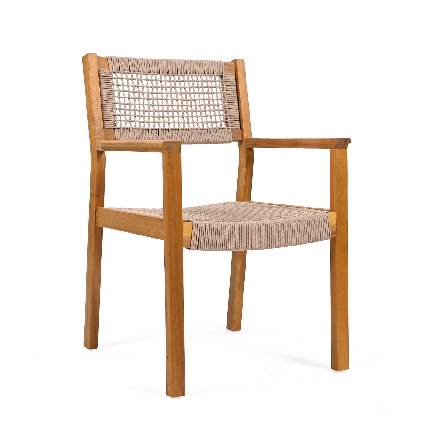 Belladom Wood and Rope Dining Chair with Open Back, Set of 2