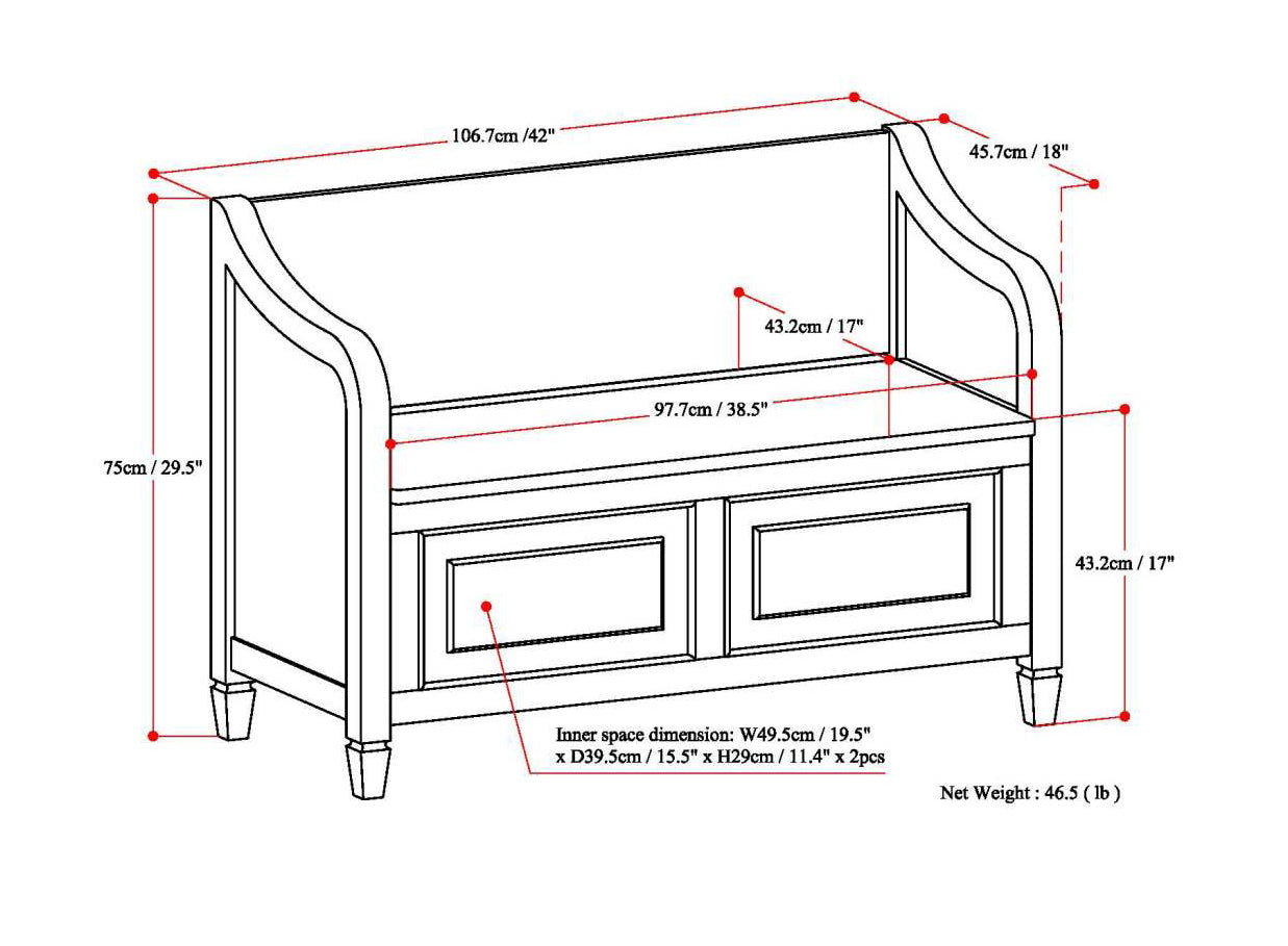 Lucidity Storage Bench with Lift-up Lids and Raised Panels