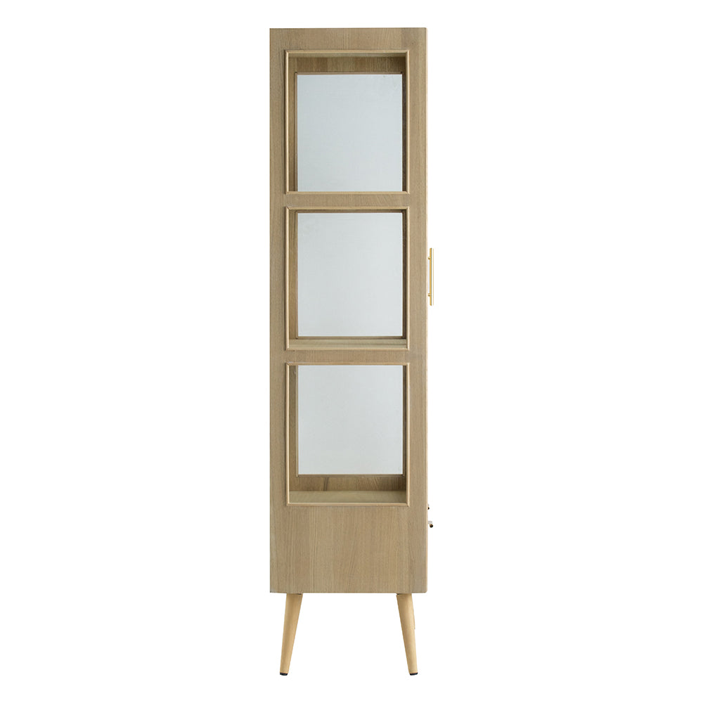 Tall Cabinet with 2 Glass Doors and Rattan Drawer